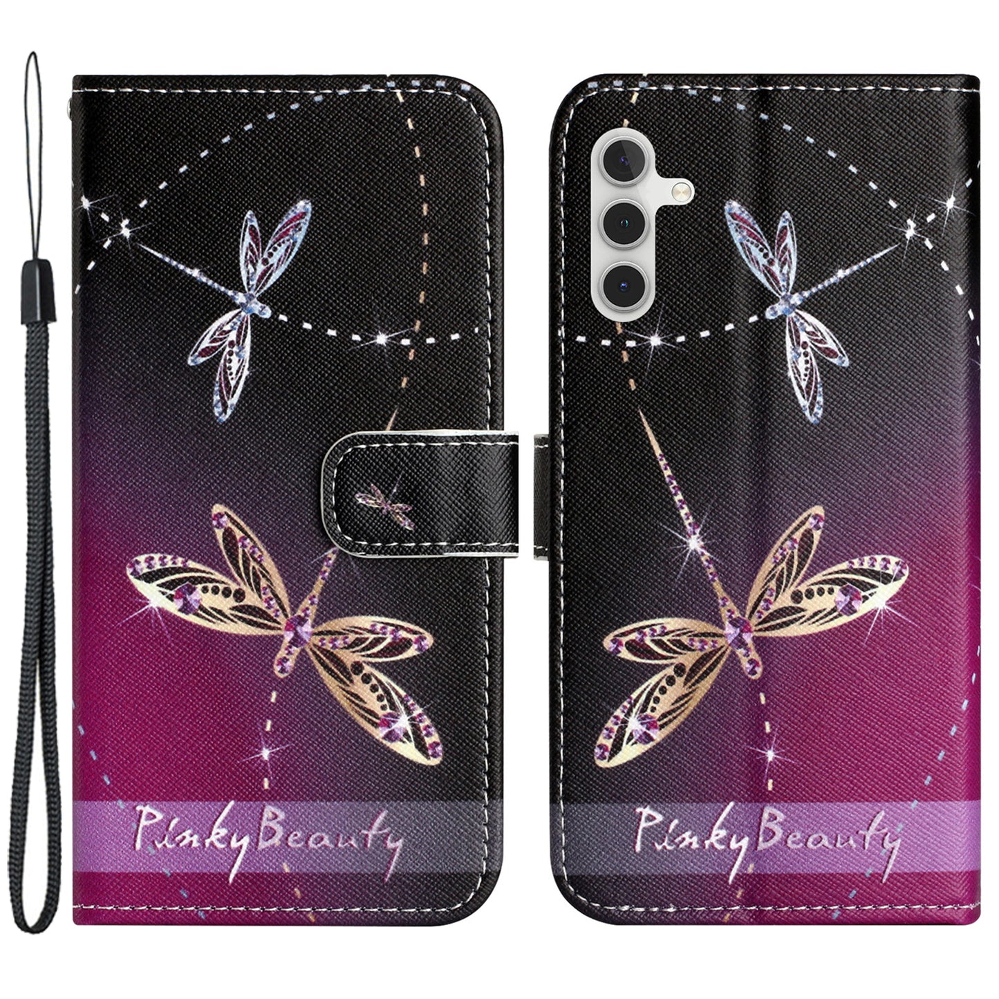 Leather Case for Samsung Galaxy M15 5G / F15 5G Pattern Printing Cross Texture Phone Wallet Cover - Dragonflies