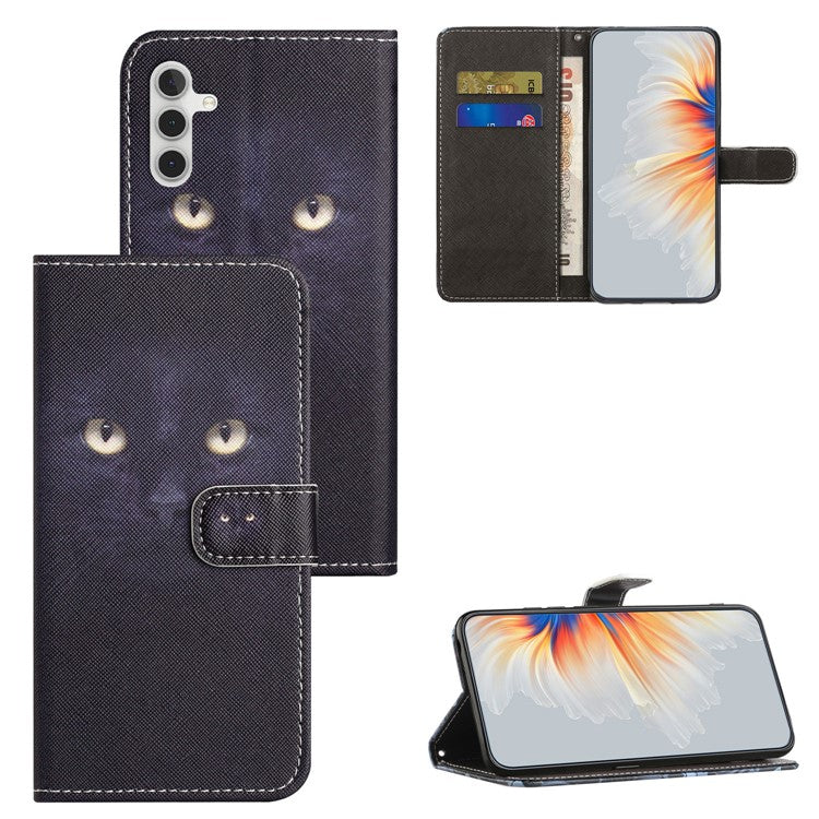 Leather Case for Samsung Galaxy M15 5G / F15 5G Pattern Printing Cross Texture Phone Wallet Cover - Cat's Eye