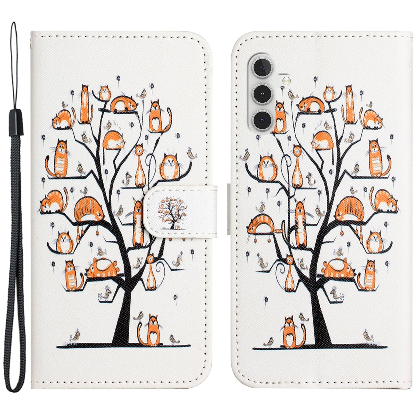Leather Case for Samsung Galaxy M15 5G / F15 5G Pattern Printing Cross Texture Phone Wallet Cover - Cat and Tree