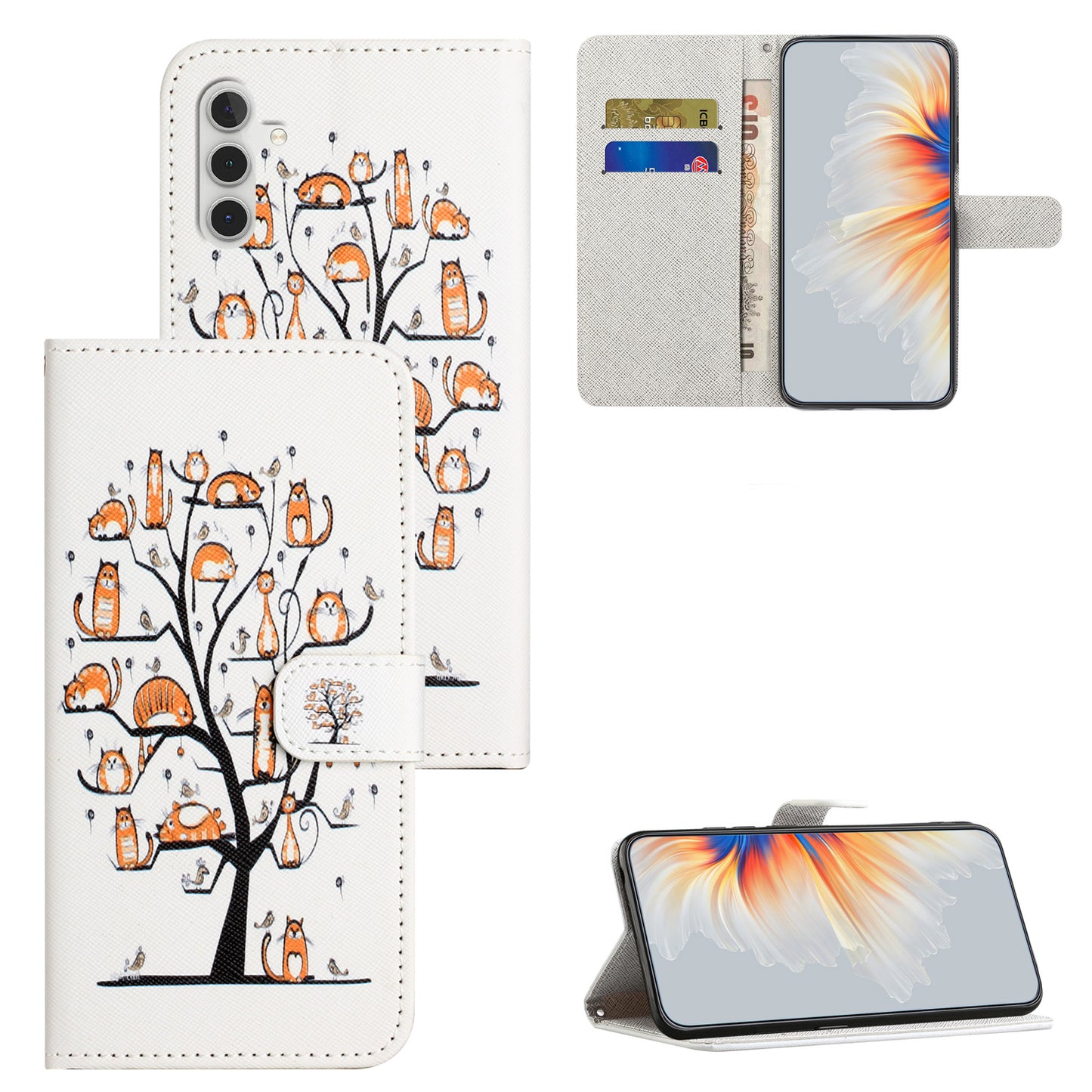 Leather Case for Samsung Galaxy M15 5G / F15 5G Pattern Printing Cross Texture Phone Wallet Cover - Cat and Tree