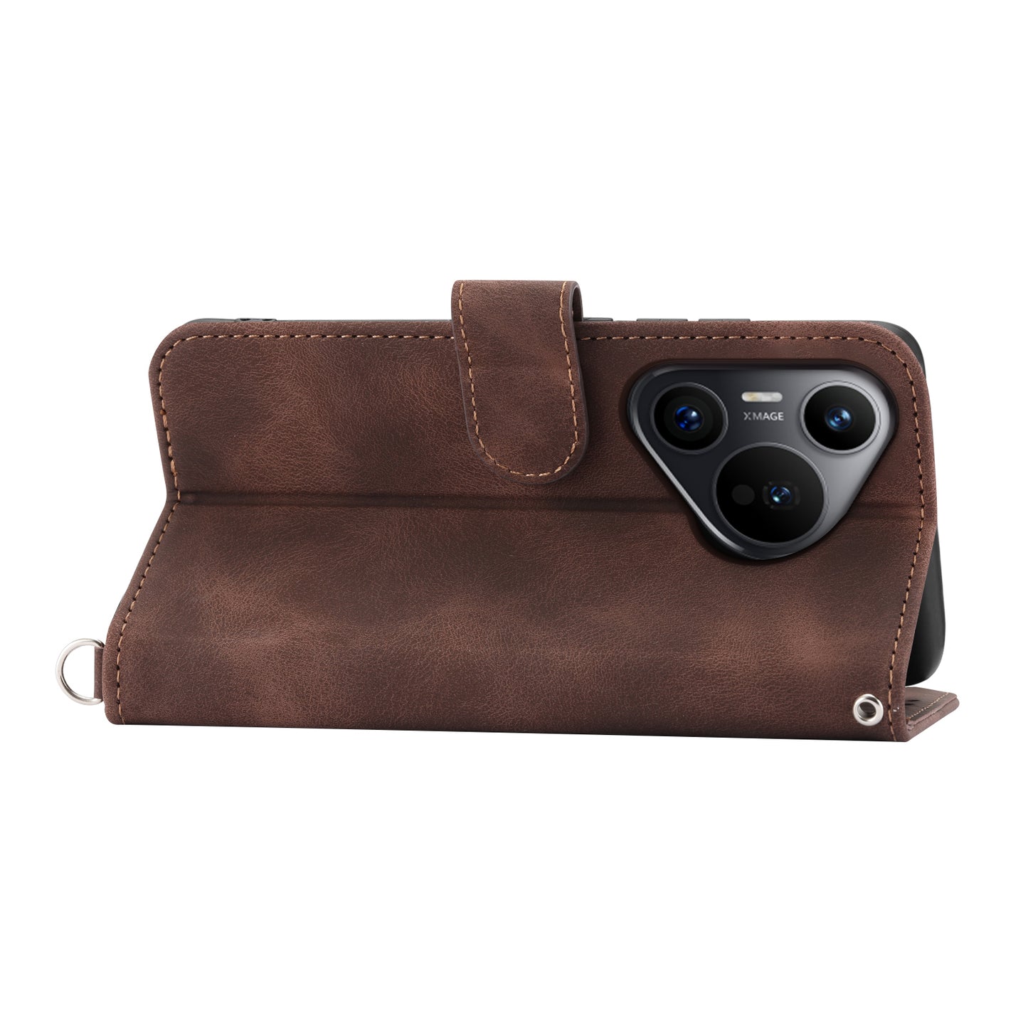 For Huawei Pura 70 Case Wallet Flower Pattern PU Leather Phone Cover with Crossbody Strap - Brown