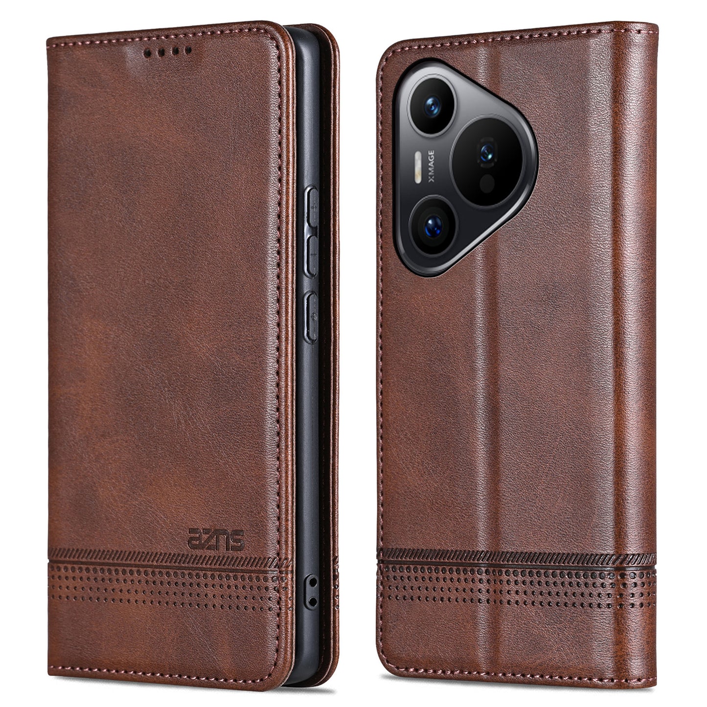 AZNS For Huawei Pura 70 Wallet Case PU Leather Magnetic Shock Absorbing Phone Cover - Coffee