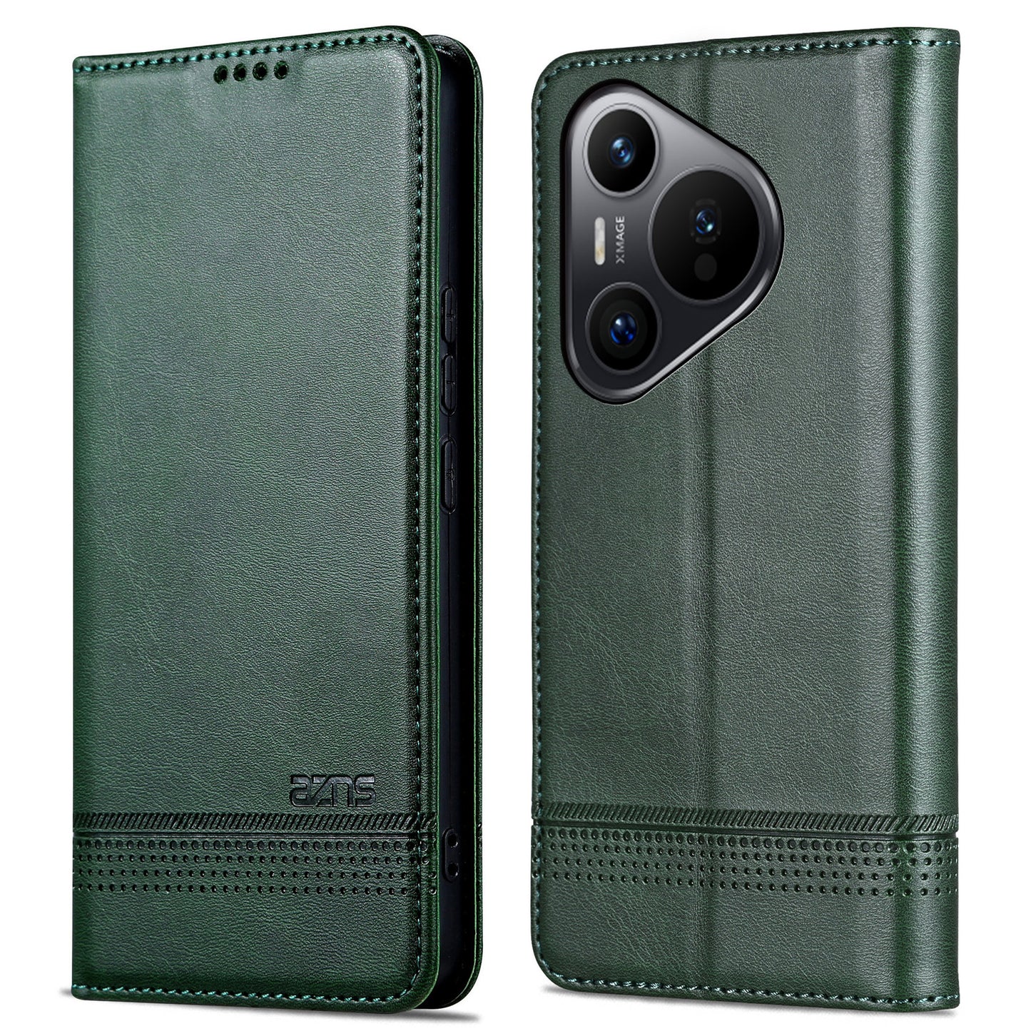 AZNS For Huawei Pura 70 Wallet Case PU Leather Magnetic Shock Absorbing Phone Cover - Green