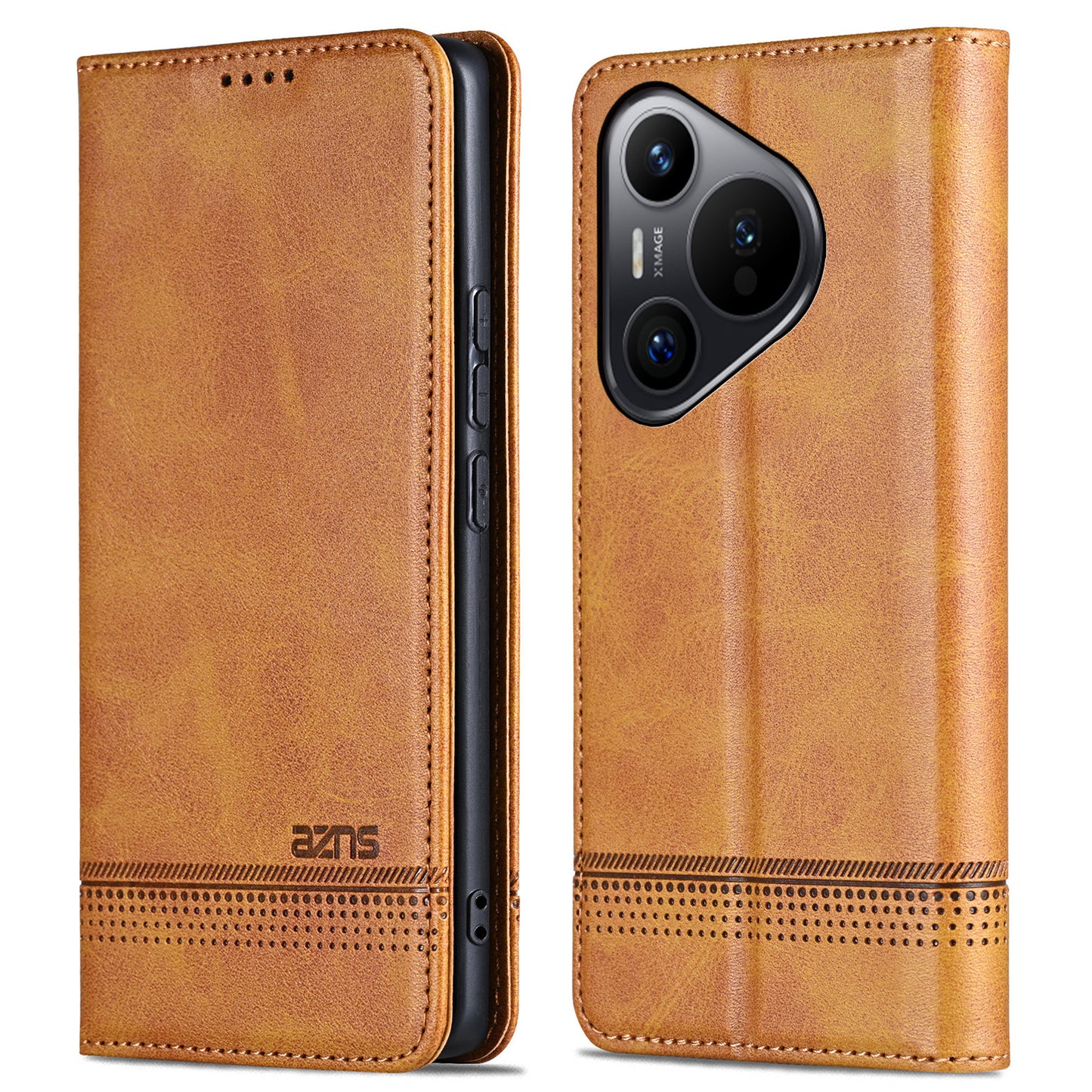 AZNS For Huawei Pura 70 Wallet Case PU Leather Magnetic Shock Absorbing Phone Cover - Brown
