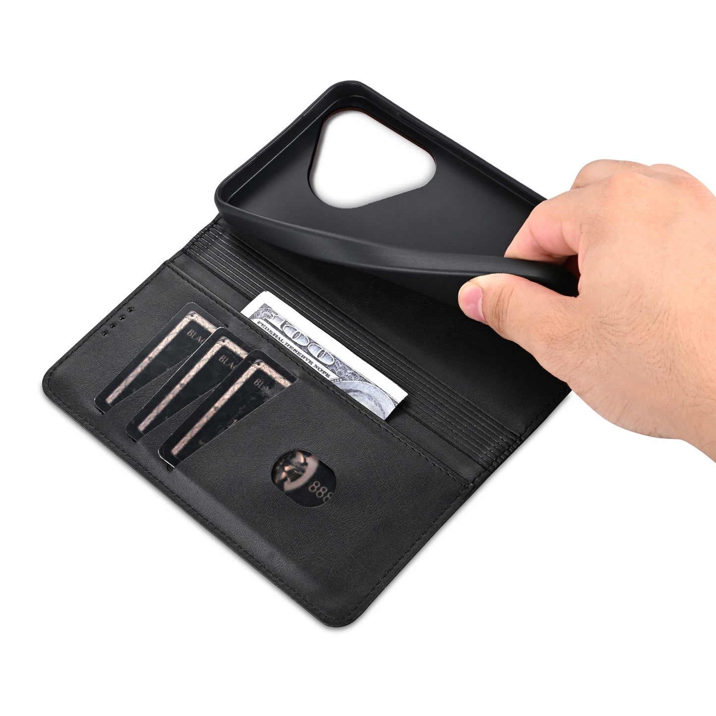 AZNS For Huawei Pura 70 Pro / Pura 70 Pro+ Case PU Leather Folio Wallet Magnetic Auto-absorbed Phone Cover - Black