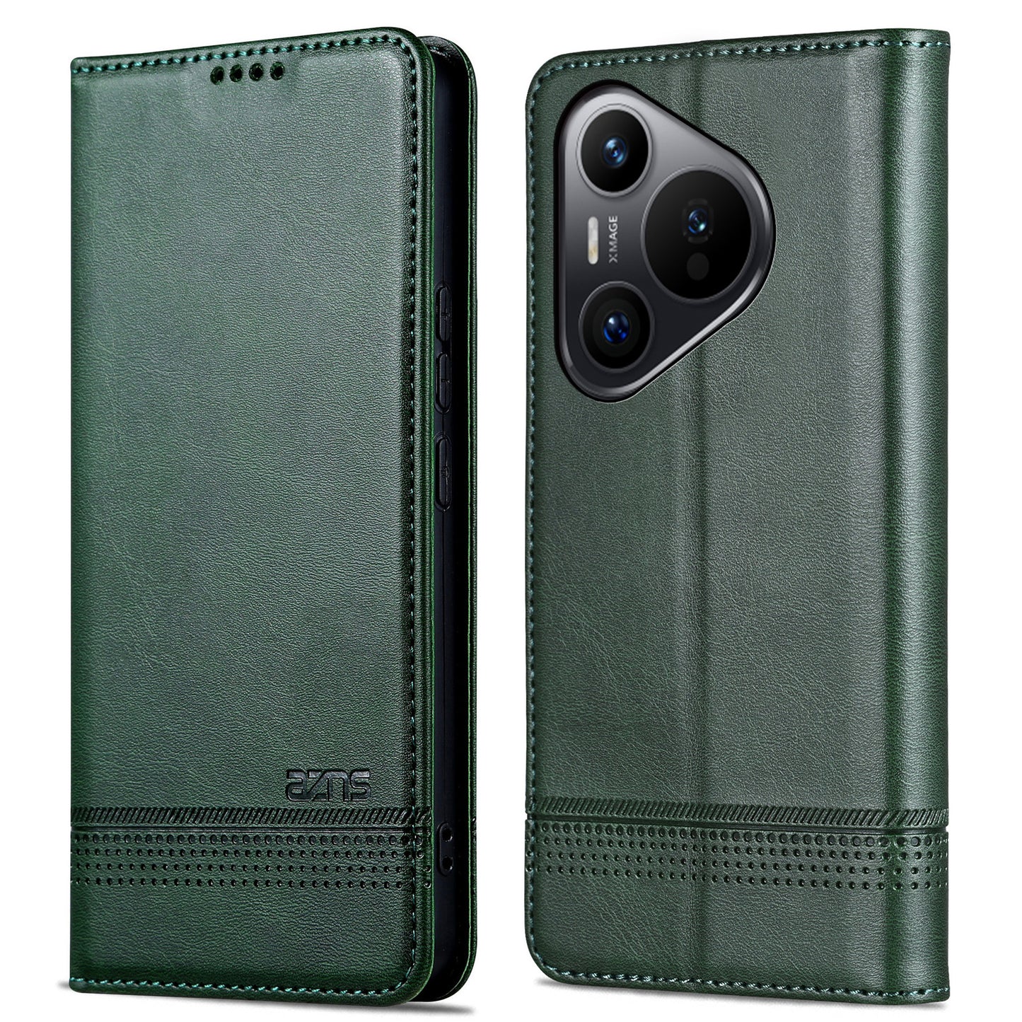 AZNS For Huawei Pura 70 Pro / Pura 70 Pro+ Case PU Leather Folio Wallet Magnetic Auto-absorbed Phone Cover - Green