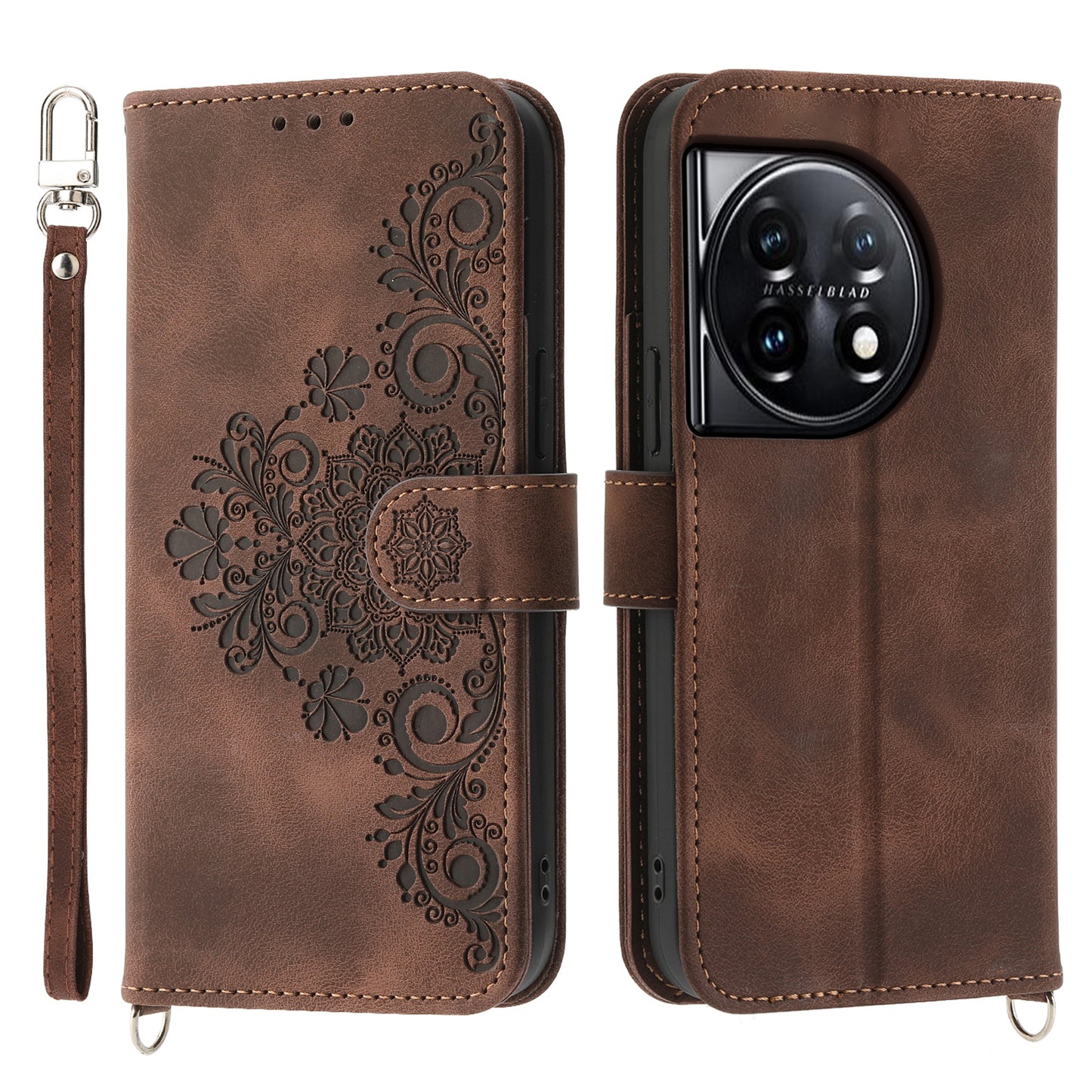 For OnePlus Ace 3 5G / 12R 5G Case Flower Leather Phone Cover with Multiple Card Slots - Brown