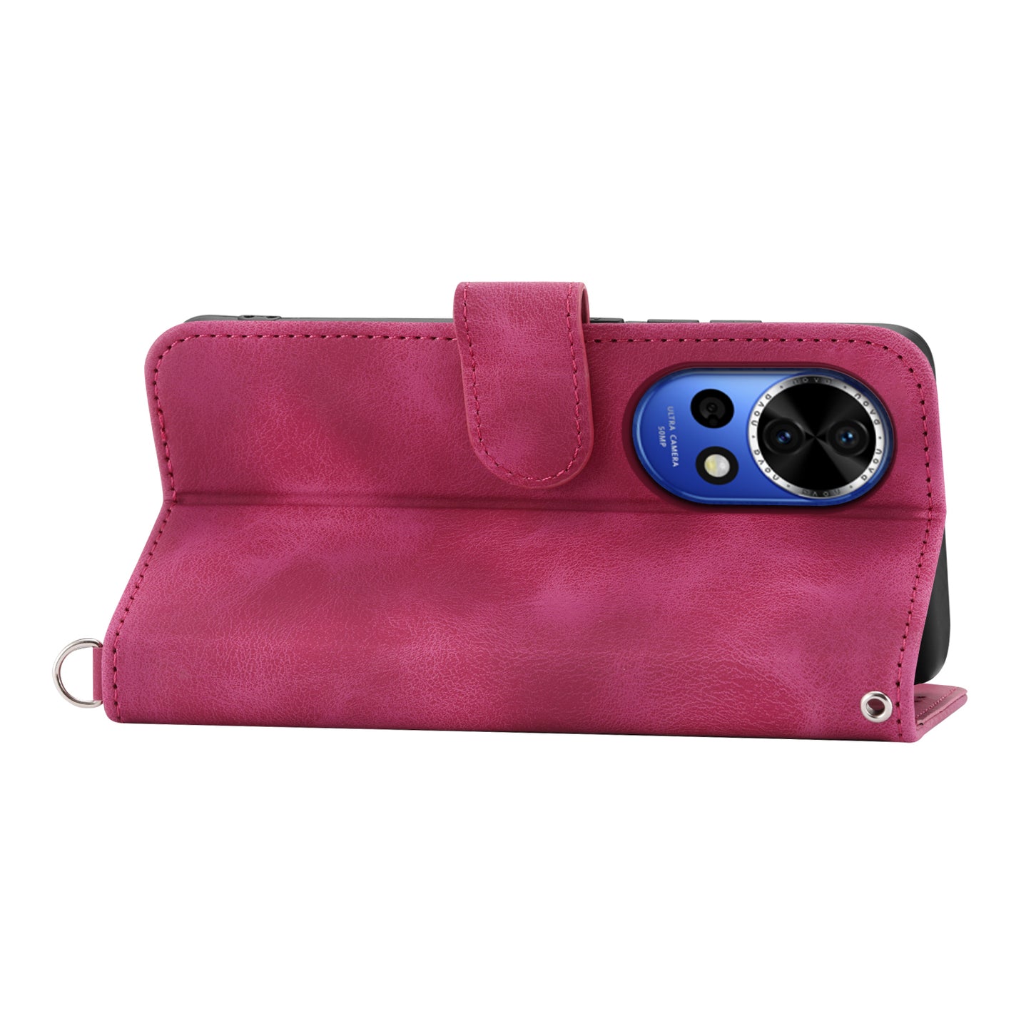 For Huawei nova 12 5G Leather Case Multiple Card Slots Phone Cover with 2 Straps - Wine Red