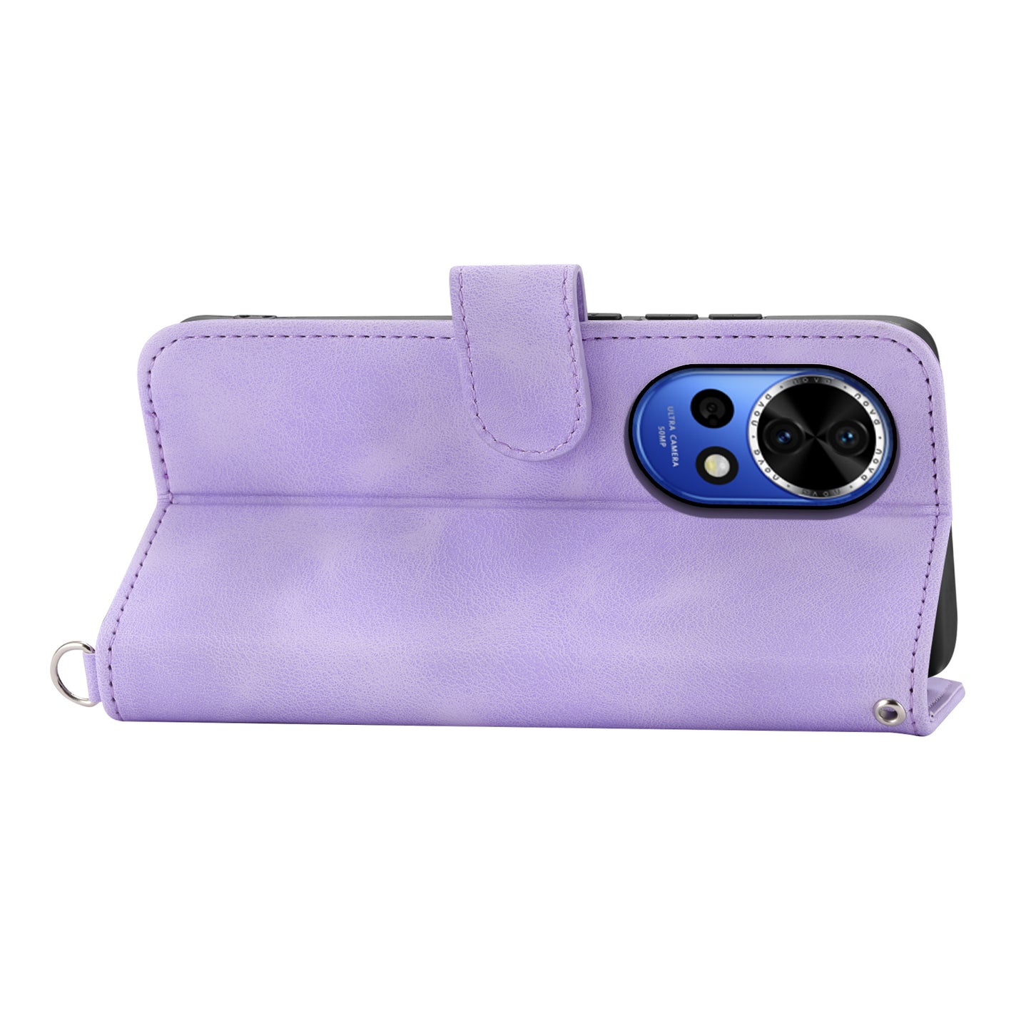 For Huawei nova 12 5G Leather Case Multiple Card Slots Phone Cover with 2 Straps - Light Purple