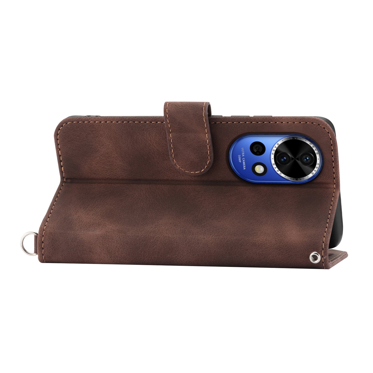 For Huawei nova 12 5G Leather Case Multiple Card Slots Phone Cover with 2 Straps - Brown