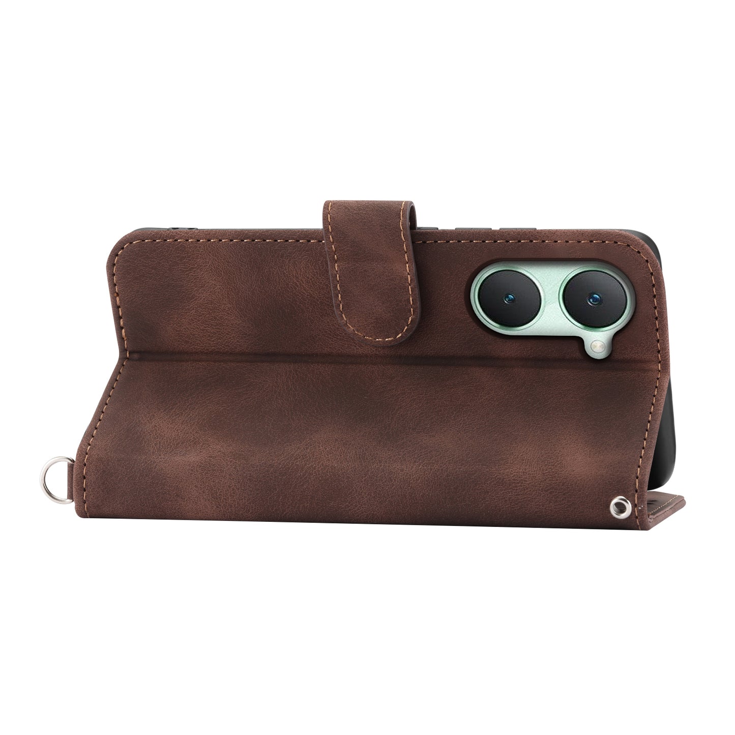 For vivo Y03 Crossbody Phone Case Card Slots Wallet PU Leather Cover Flower Pattern - Brown