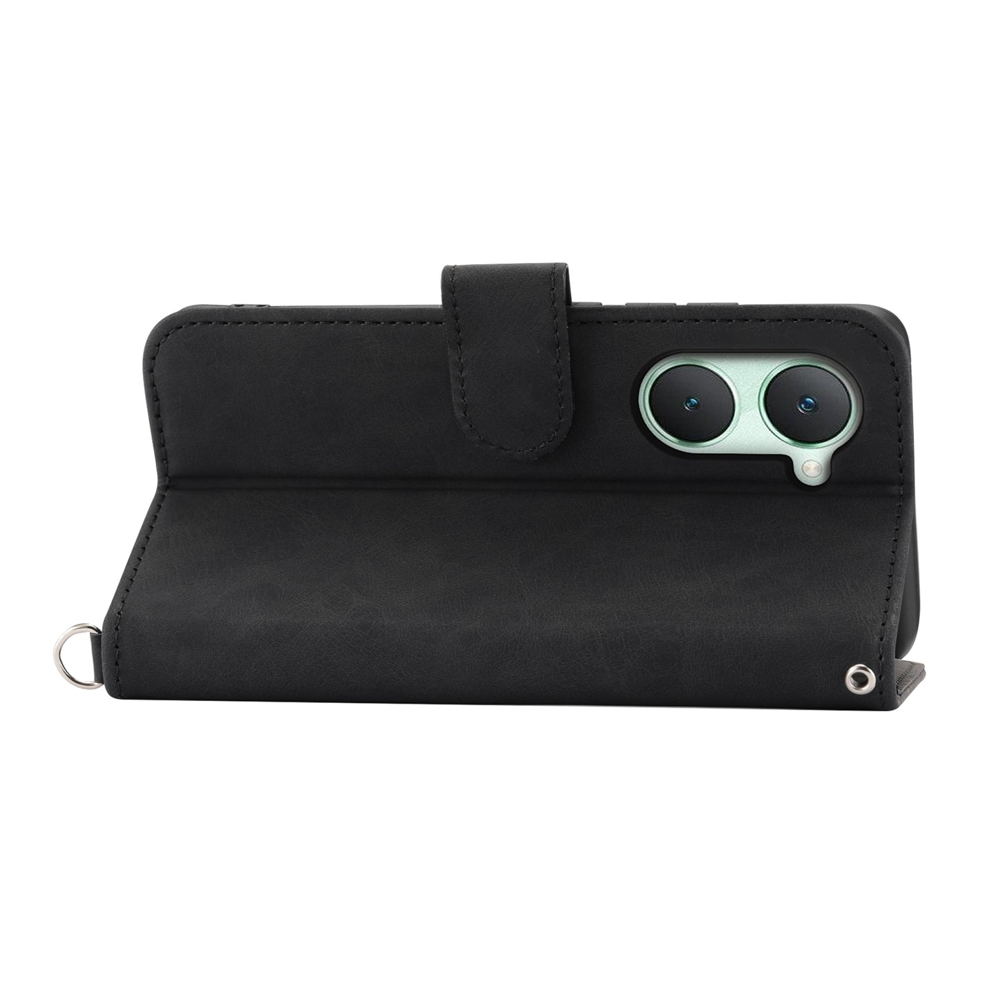 For vivo Y03 Crossbody Phone Case Card Slots Wallet PU Leather Cover Flower Pattern - Black