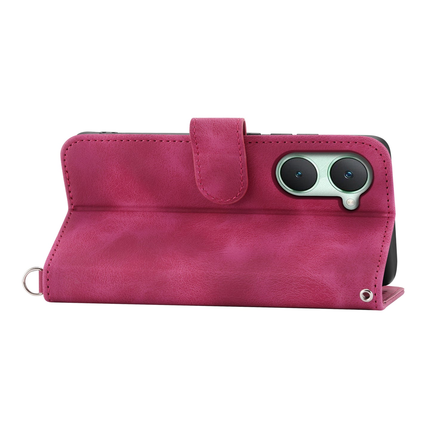 For vivo Y03 Crossbody Phone Case Card Slots Wallet PU Leather Cover Flower Pattern - Wine Red