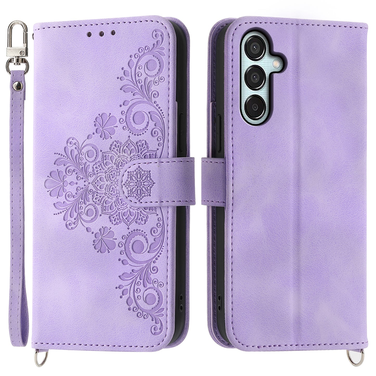 For Samsung Galaxy M15 5G / F15 5G Leather Case Flower Mobile Phone Cover Wholesale - Light Purple