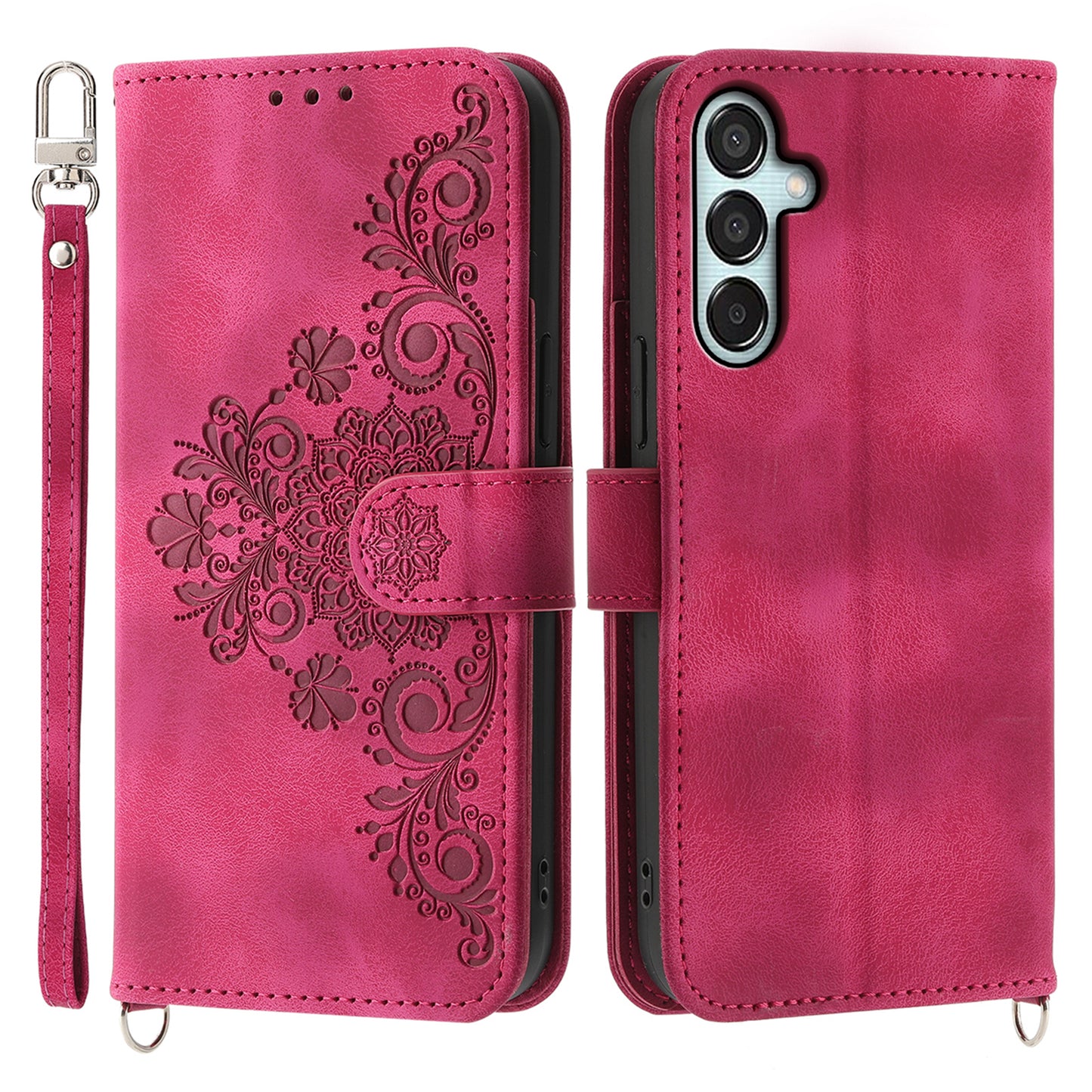 For Samsung Galaxy M15 5G / F15 5G Leather Case Flower Mobile Phone Cover Wholesale - Wine Red