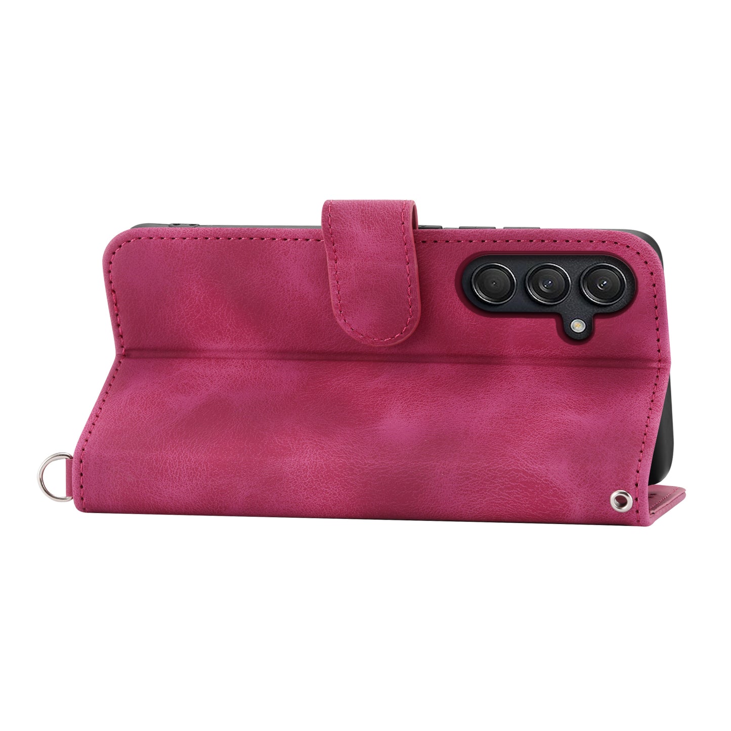 For Samsung Galaxy M55 5G Case Card Slots Wallet Leather Phone Cover with 2 Straps - Wine Red