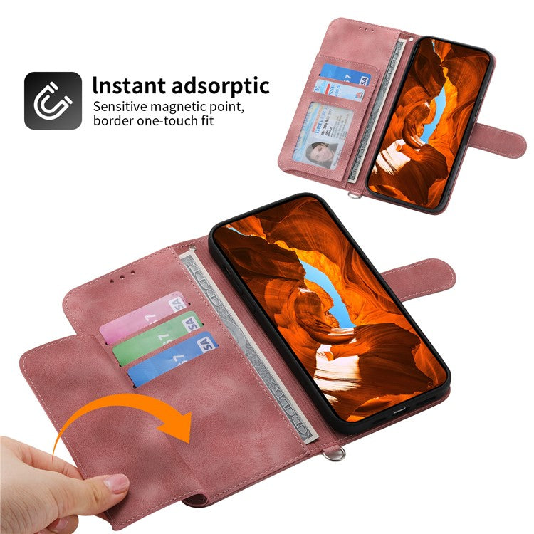 For Samsung Galaxy M55 5G / C55 5G / F55 5G Case Card Slots Wallet Leather Phone Cover with 2 Straps - Pink