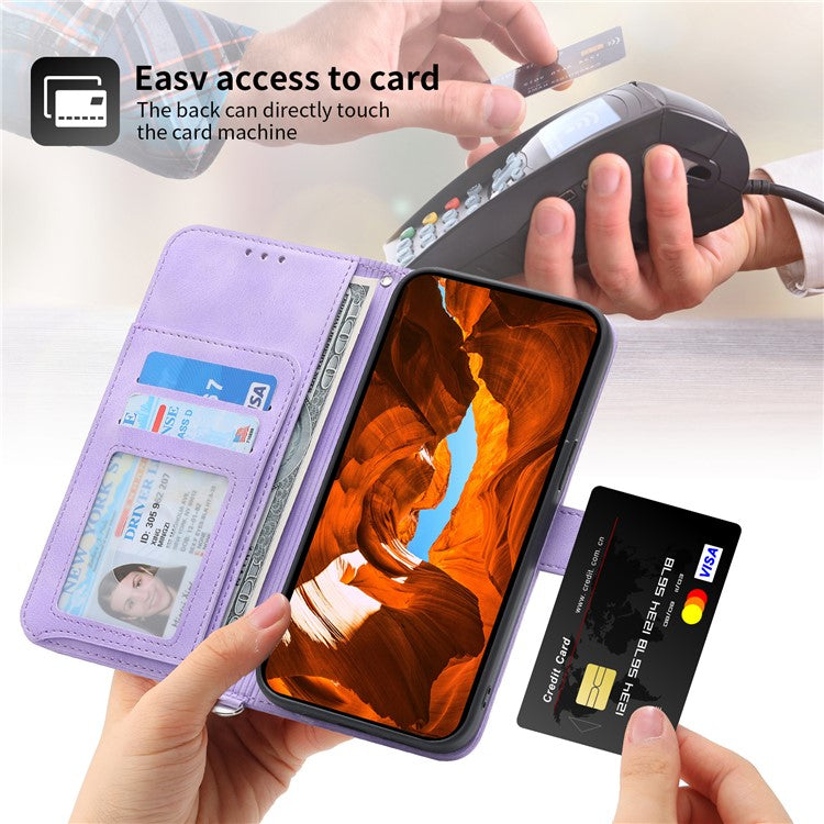 For Samsung Galaxy M55 5G / C55 5G / F55 5G Case Card Slots Wallet Leather Phone Cover with 2 Straps - Light Purple