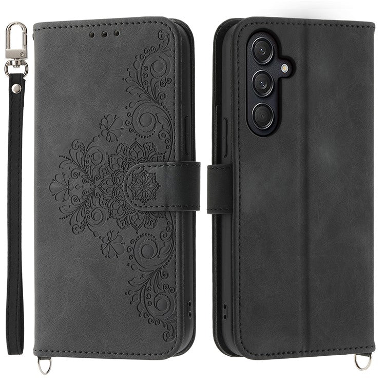 For Samsung Galaxy M55 5G / C55 5G / F55 5G Case Card Slots Wallet Leather Phone Cover with 2 Straps - Black