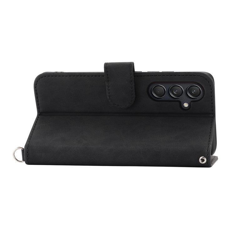 For Samsung Galaxy M55 5G / C55 5G / F55 5G Case Card Slots Wallet Leather Phone Cover with 2 Straps - Black