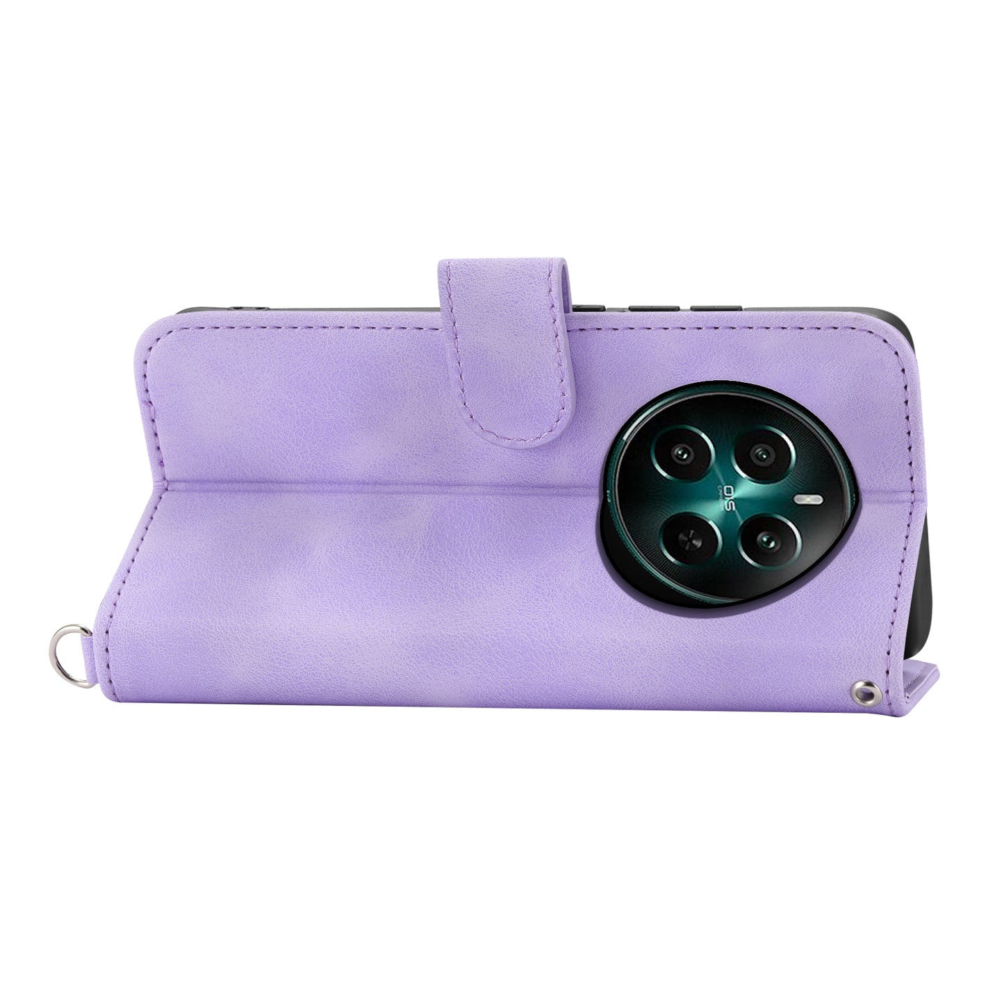 For Realme 12 / Narzo 70 Pro 5G Case Card Slots Wallet PU Leather Cover Flower Pattern with Shoulder Strap - Light Purple