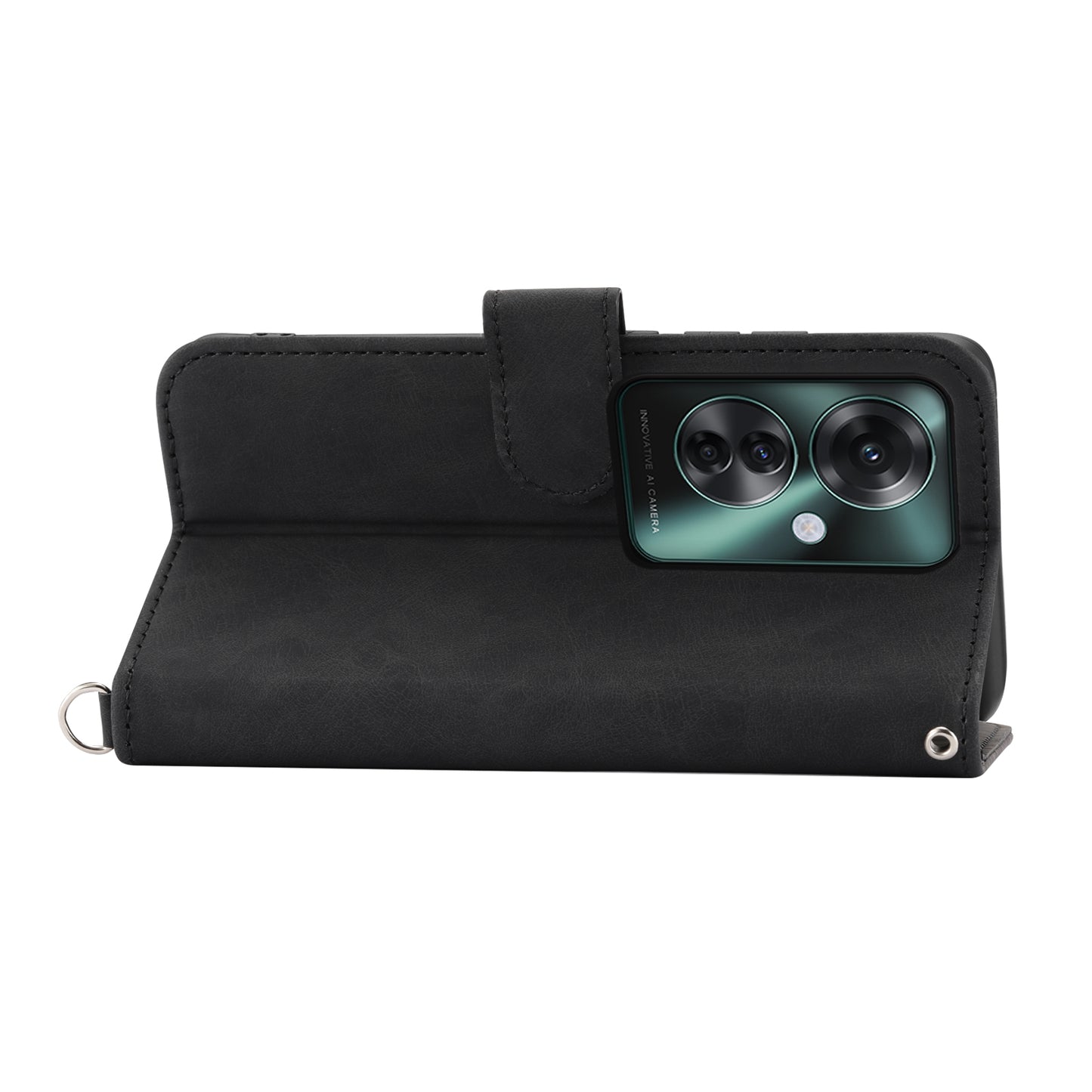 For Oppo Reno11 F 5G Wallet Case Card Slots PU Leather Phone Cover Flower Imprinted - Black