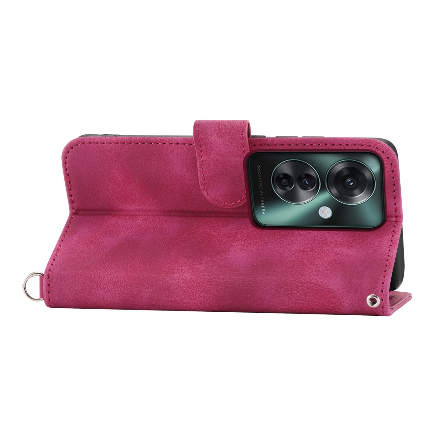 For Oppo Reno11 F 5G Wallet Case Card Slots PU Leather Phone Cover Flower Imprinted - Wine Red