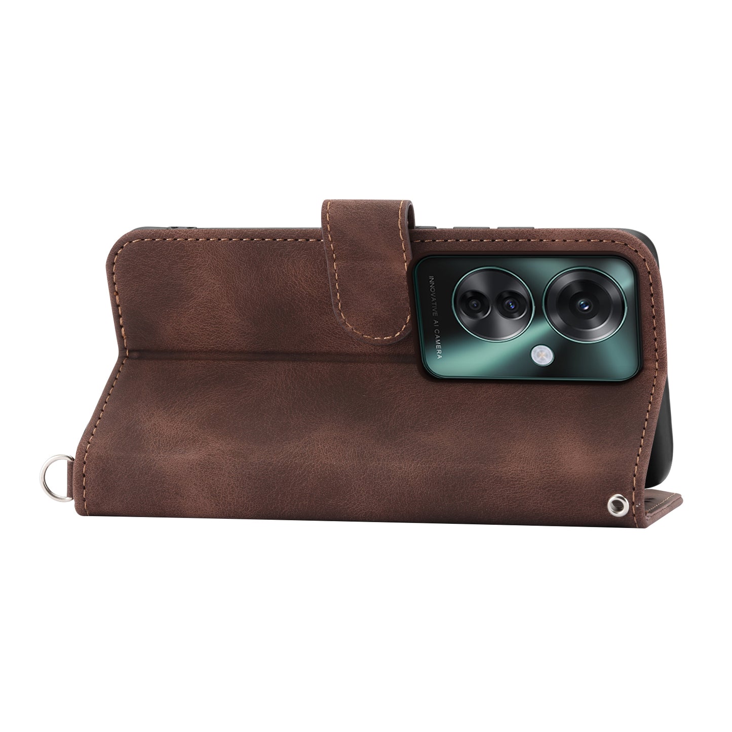 For Oppo Reno11 F 5G Wallet Case Card Slots PU Leather Phone Cover Flower Imprinted - Brown