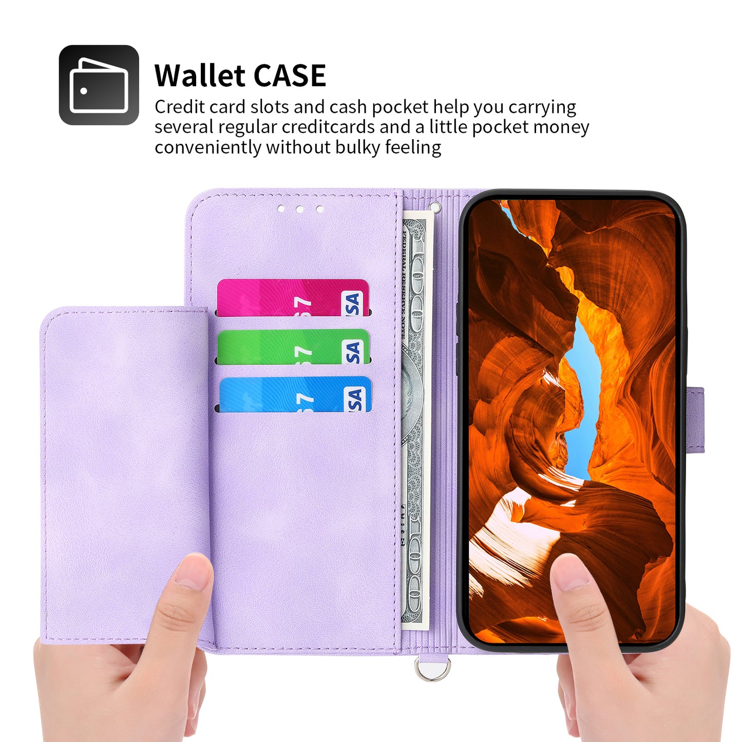 For Oppo A2 5G Wallet Case Flower Pattern PU Leather Wallet Phone Cover with Shoulder Strap - Light Purple