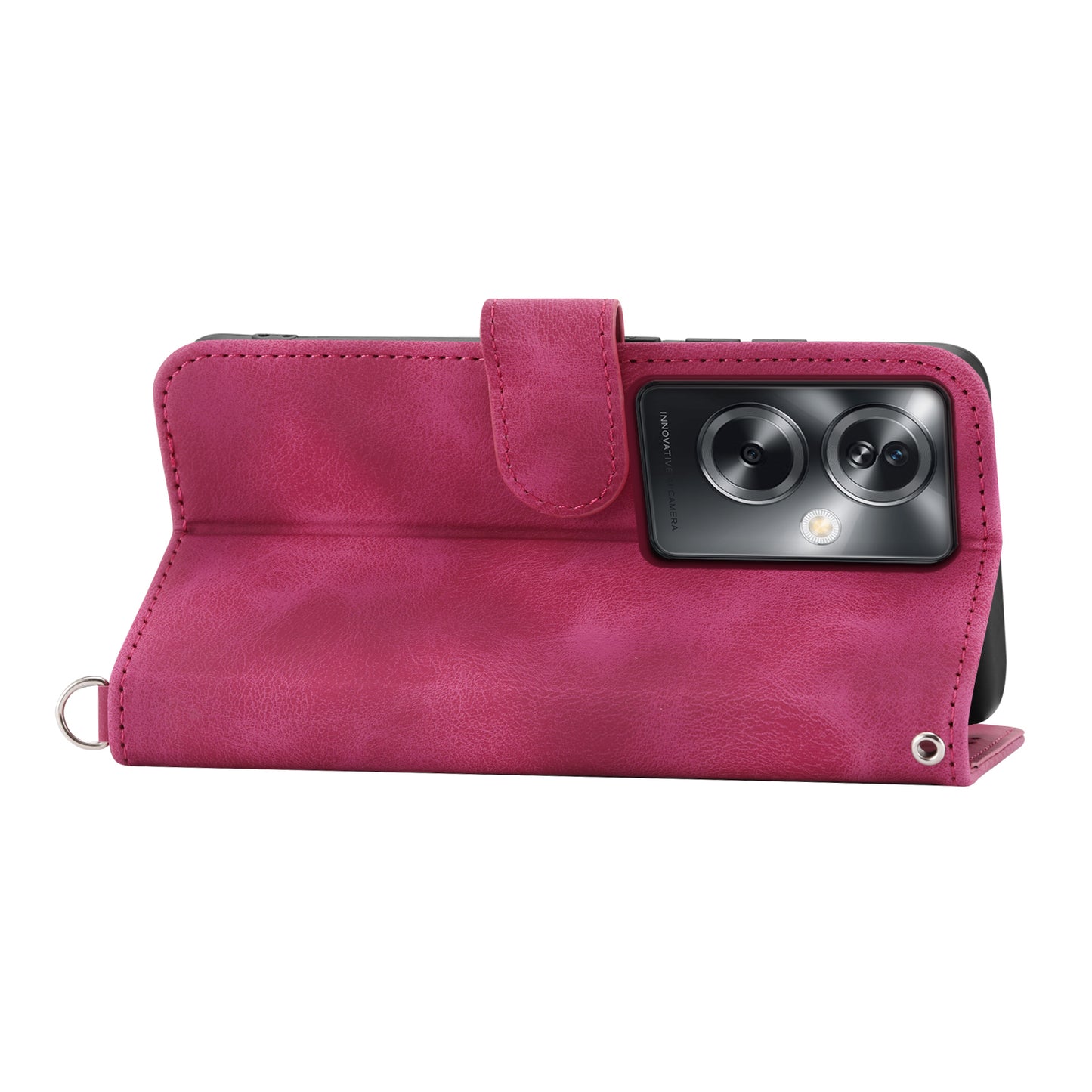 For Oppo A2 5G Wallet Case Flower Pattern PU Leather Wallet Phone Cover with Shoulder Strap - Wine Red