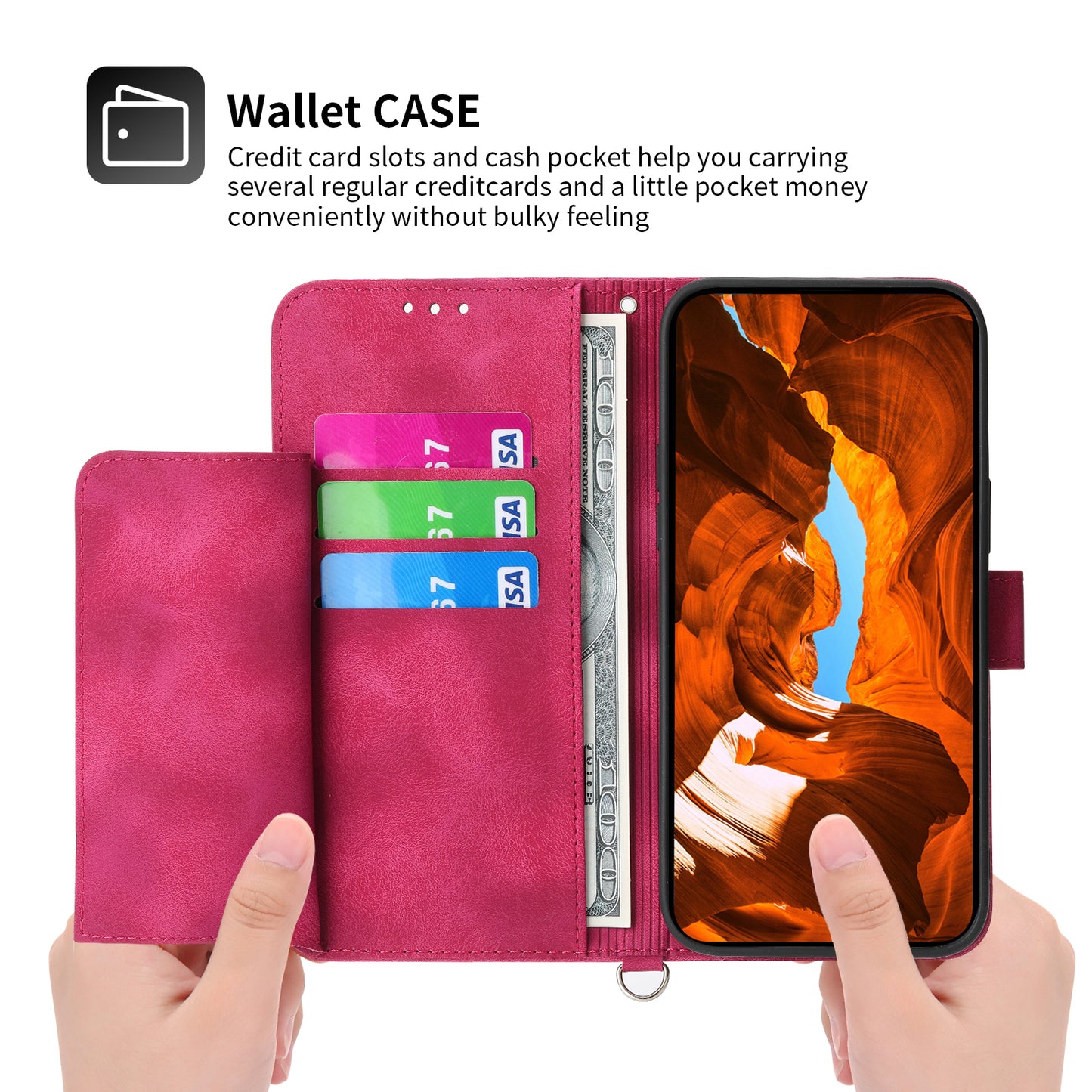 For Oppo A2 5G Wallet Case Flower Pattern PU Leather Wallet Phone Cover with Shoulder Strap - Wine Red