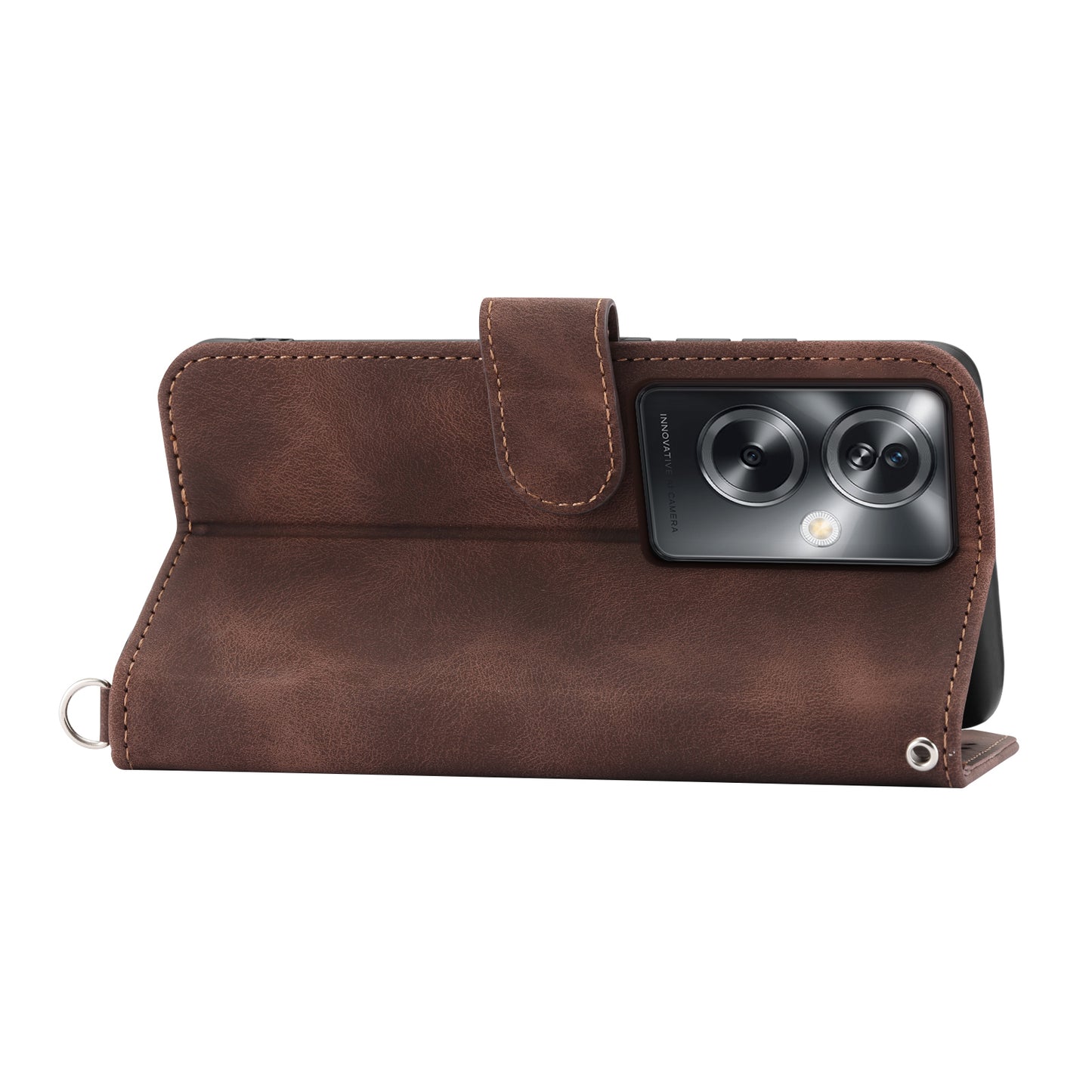 For Oppo A2 5G Wallet Case Flower Pattern PU Leather Wallet Phone Cover with Shoulder Strap - Brown