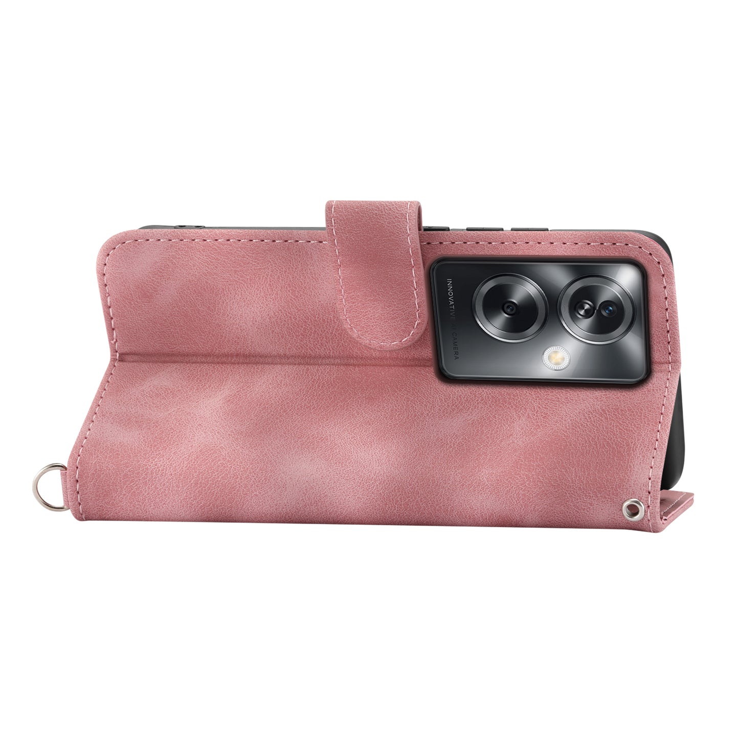 For Oppo A2 5G Wallet Case Flower Pattern PU Leather Wallet Phone Cover with Shoulder Strap - Pink