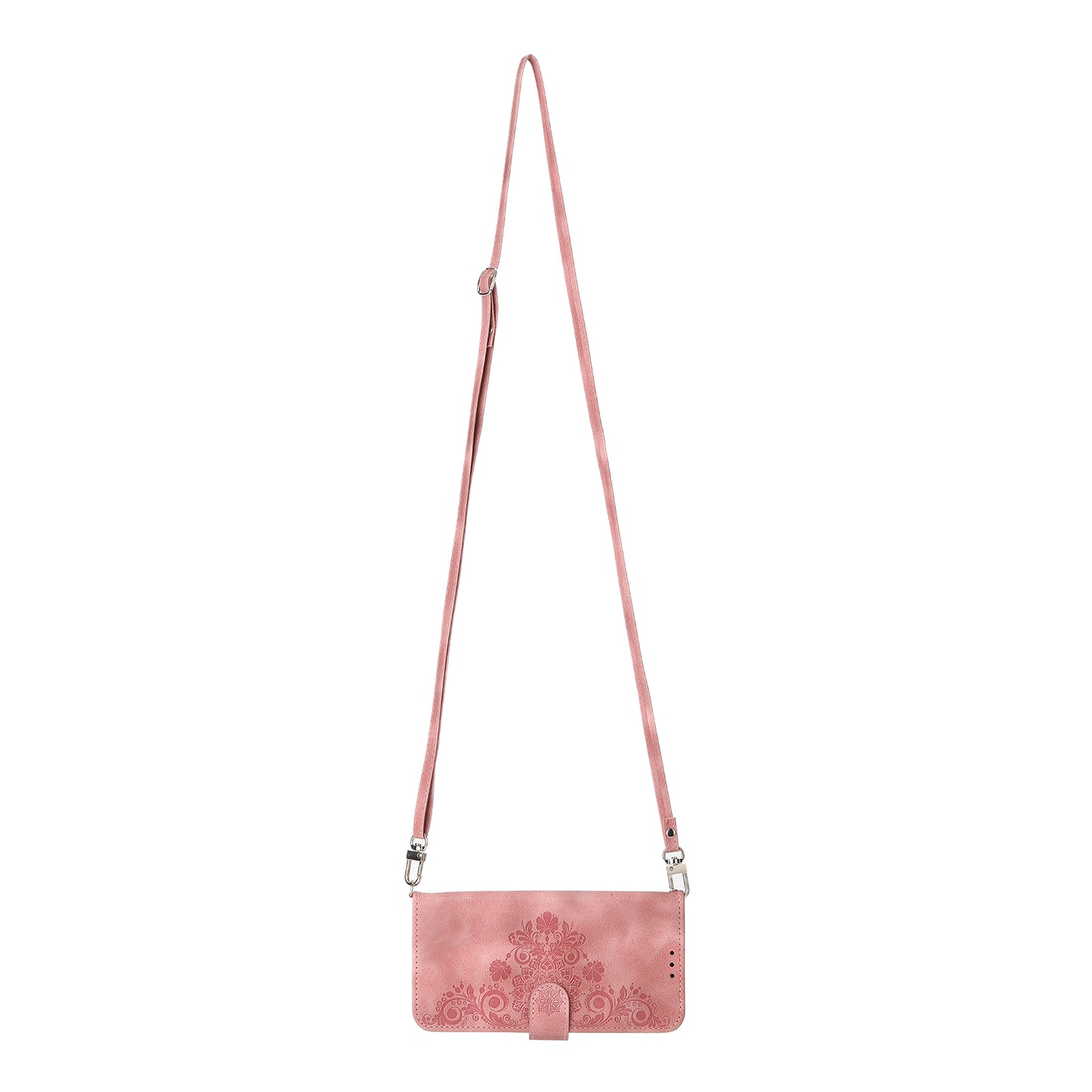 For Oppo A2 5G Wallet Case Flower Pattern PU Leather Wallet Phone Cover with Shoulder Strap - Pink