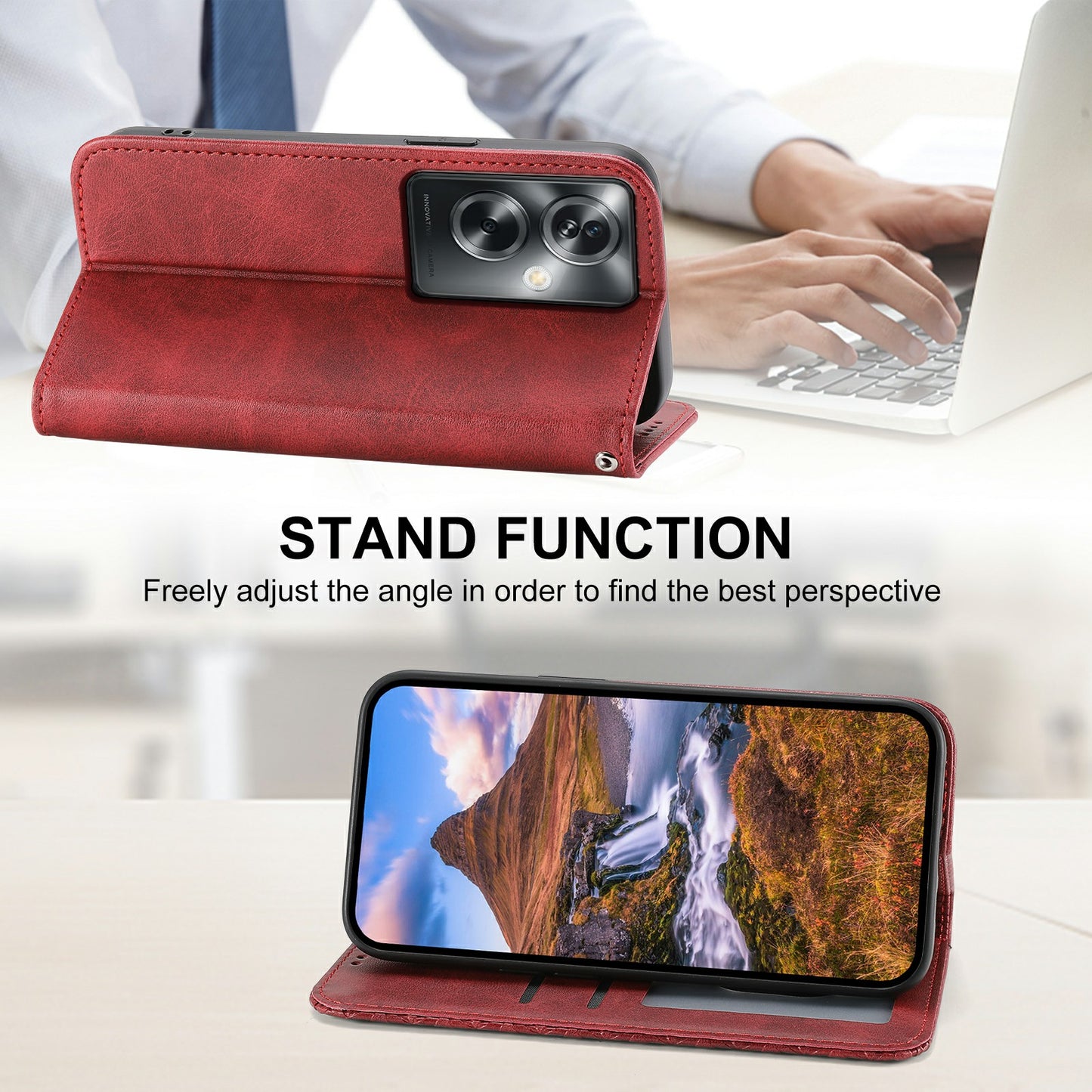 For Oppo A2 5G Case PU Leather Rhombus Imprinted Pattern Wallet Phone Cover - Red