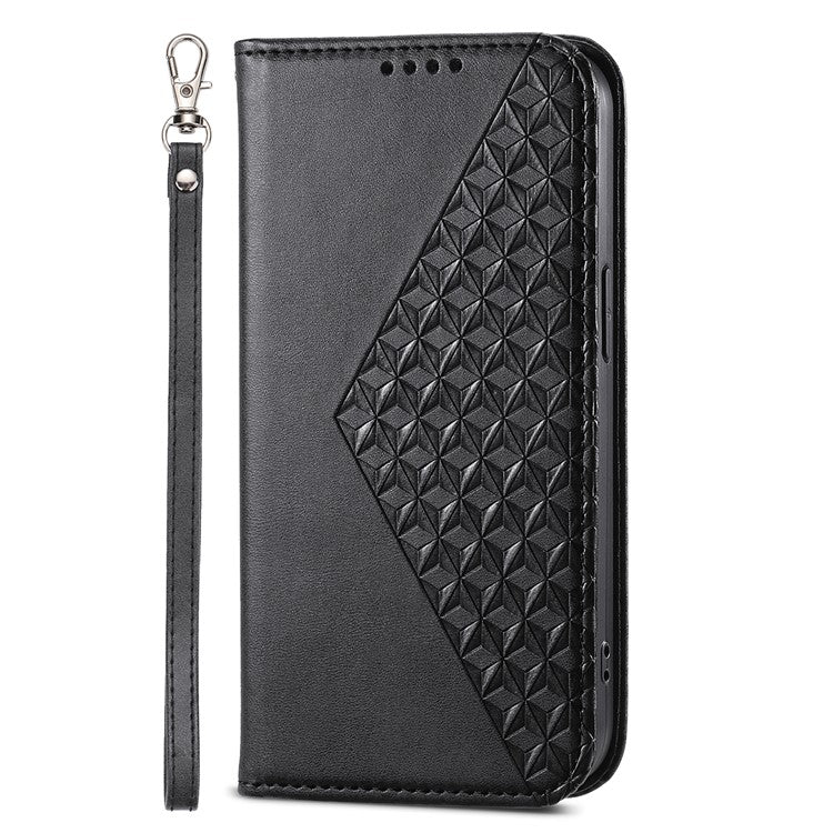 For Oppo A2 5G Case PU Leather Rhombus Imprinted Pattern Wallet Phone Cover - Black