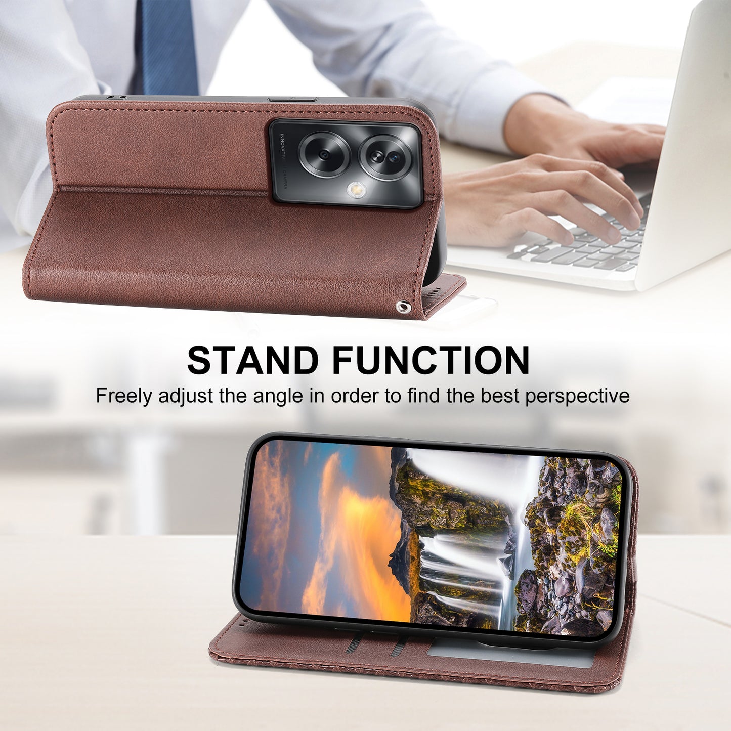 For Oppo A2 5G Case PU Leather Rhombus Imprinted Pattern Wallet Phone Cover - Brown