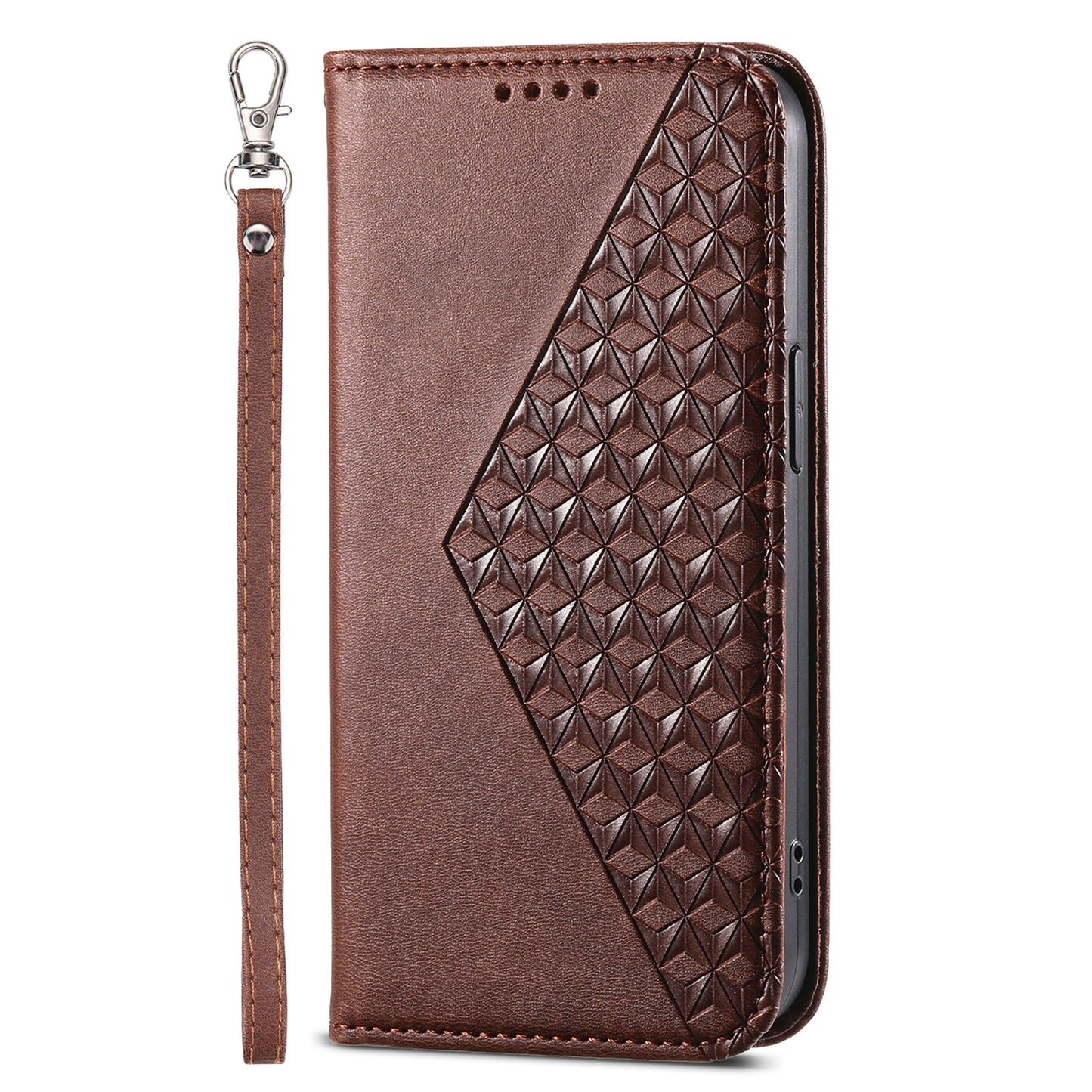 For Oppo A2 5G Case PU Leather Rhombus Imprinted Pattern Wallet Phone Cover - Brown