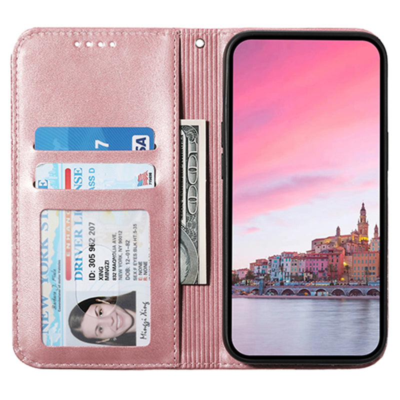 For Oppo A2 5G Case PU Leather Rhombus Imprinted Pattern Wallet Phone Cover - Rose Gold
