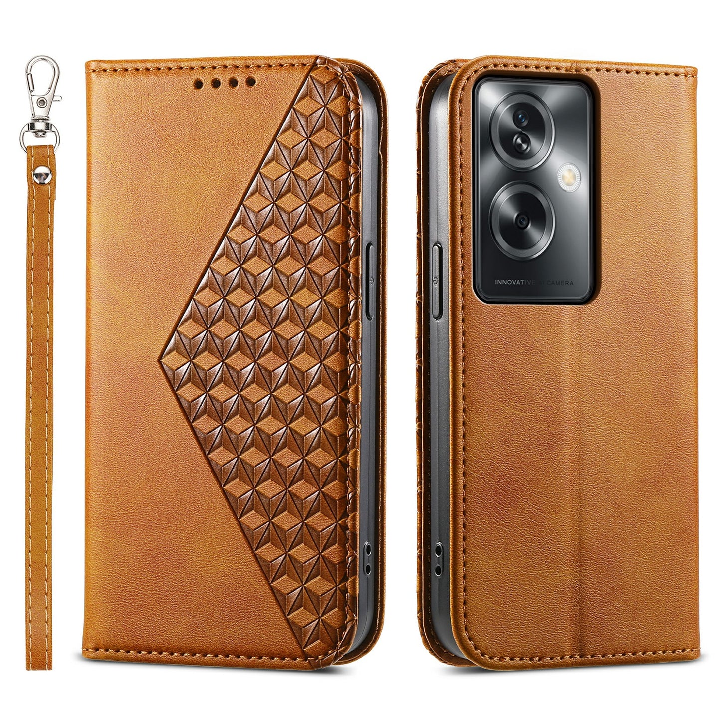 For Oppo A2 5G Case PU Leather Rhombus Imprinted Pattern Wallet Phone Cover - Yellow