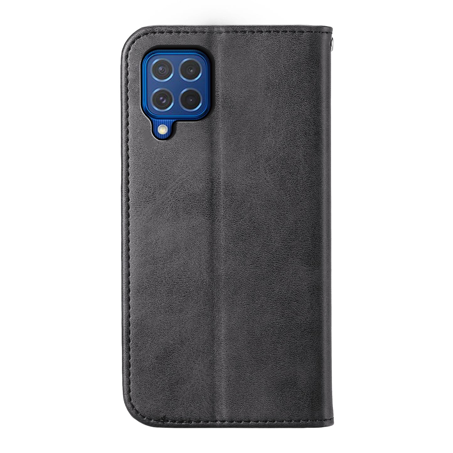 For Samsung Galaxy M62 Wallet Phone Case Rhombus Imprinted Pattern PU Leather Flip Cover - Black