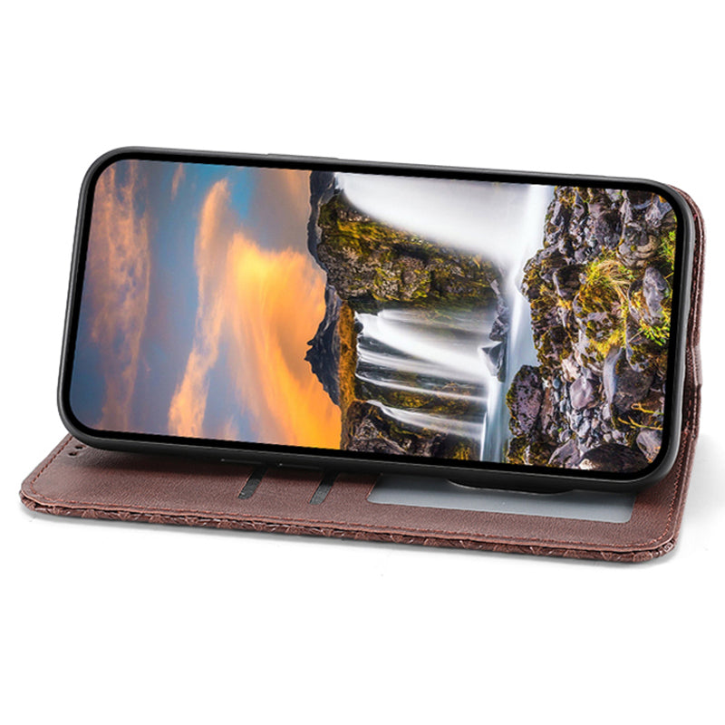 For Samsung Galaxy M62 Wallet Phone Case Rhombus Imprinted Pattern PU Leather Flip Cover - Brown
