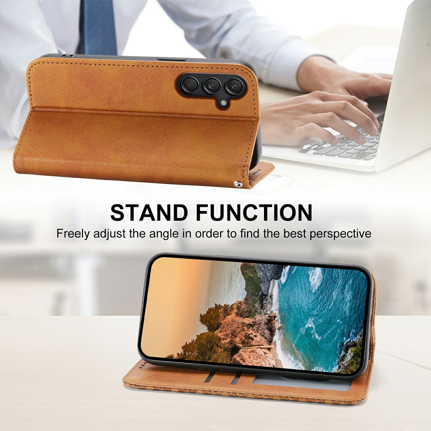 For Samsung Galaxy M55 5G Case PU Leather Wallet Phone Cover Mobile Accessories Wholesale - Yellow