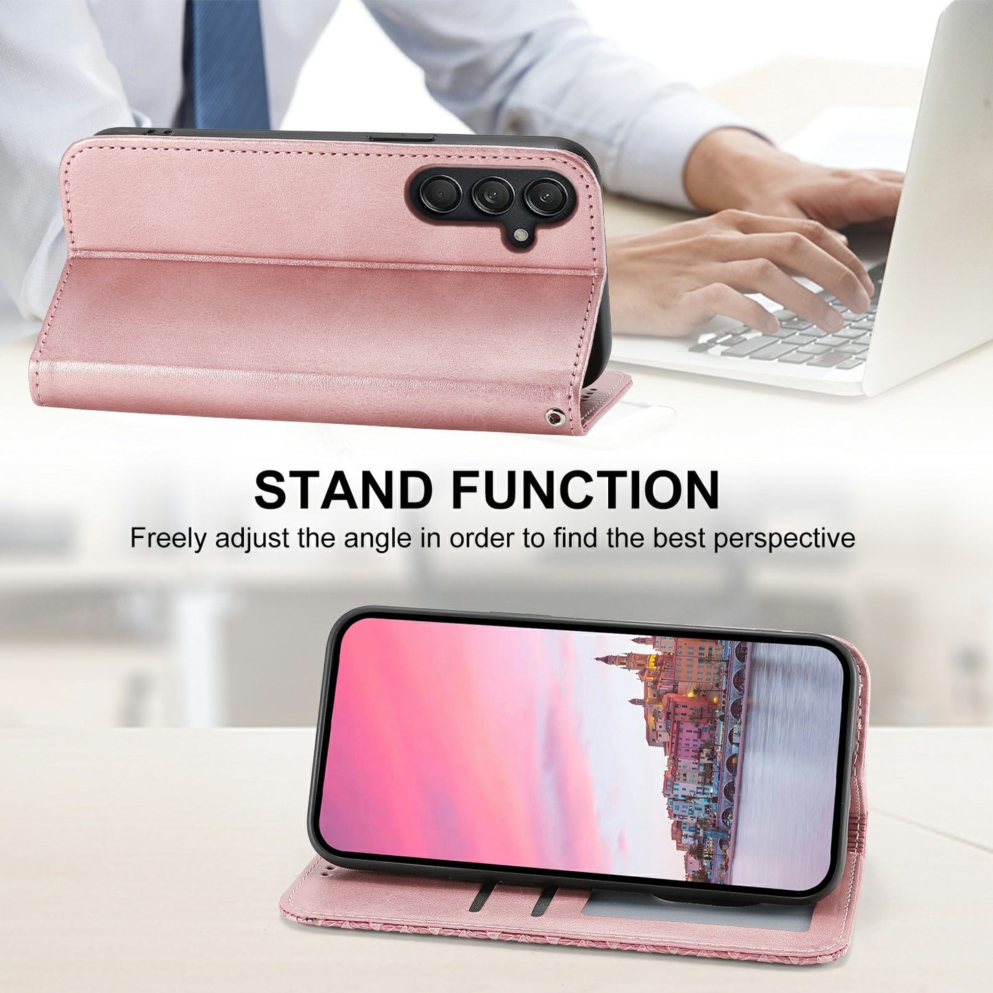 For Samsung Galaxy M55 5G Case PU Leather Wallet Phone Cover Mobile Accessories Wholesale - Rose Gold