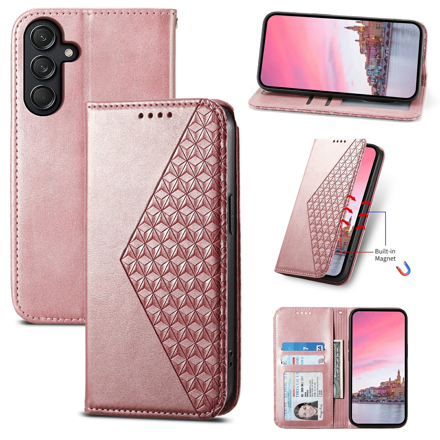 For Samsung Galaxy M55 5G Case PU Leather Wallet Phone Cover Mobile Accessories Wholesale - Rose Gold