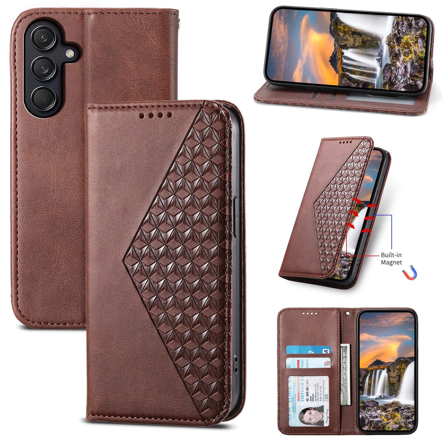 For Samsung Galaxy M55 5G Case PU Leather Wallet Phone Cover Mobile Accessories Wholesale - Brown