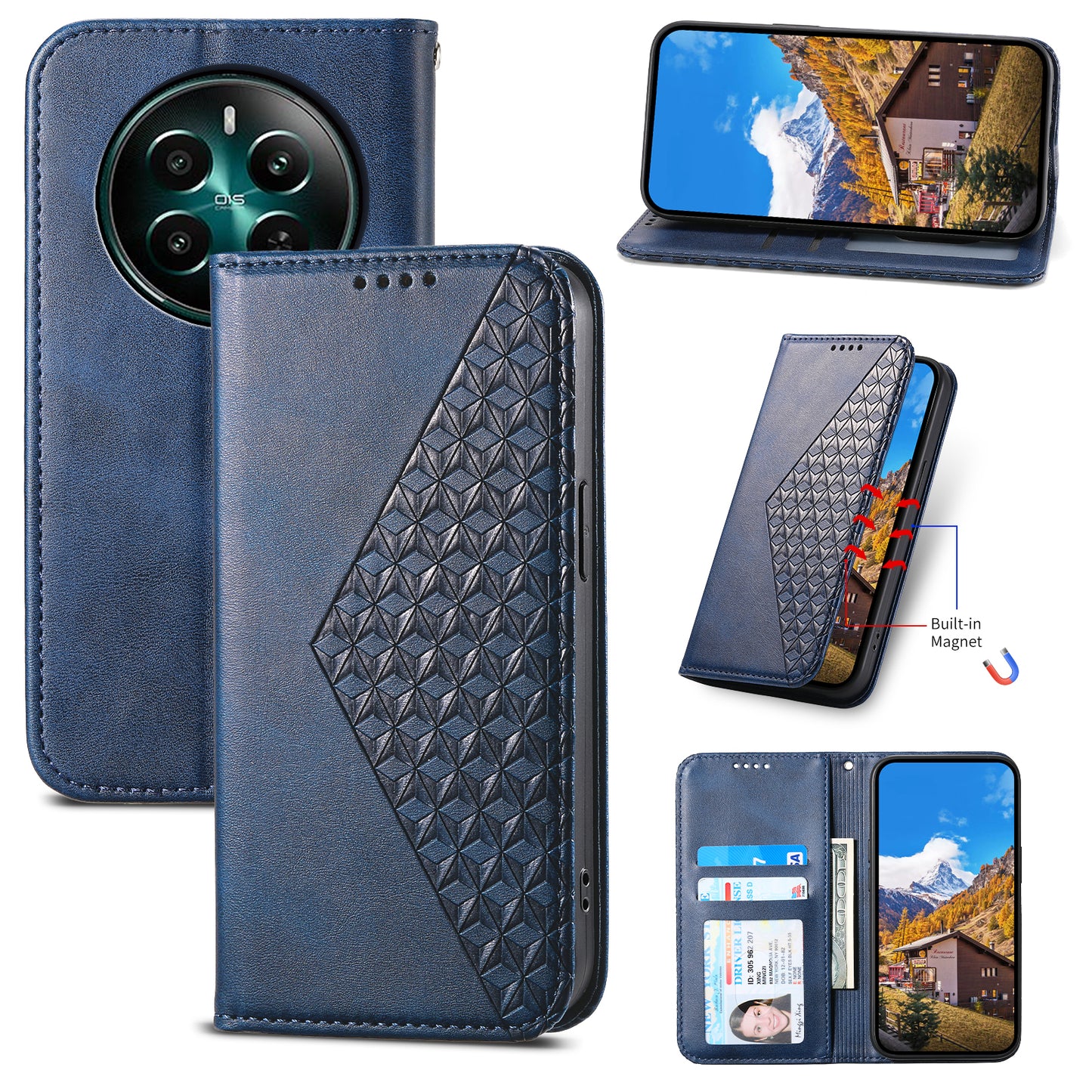 For Realme 12+ 5G / Narzo 70 Pro 5G Wallet Case PU Leather Phone Cover Mobile Accessories Wholesale - Blue