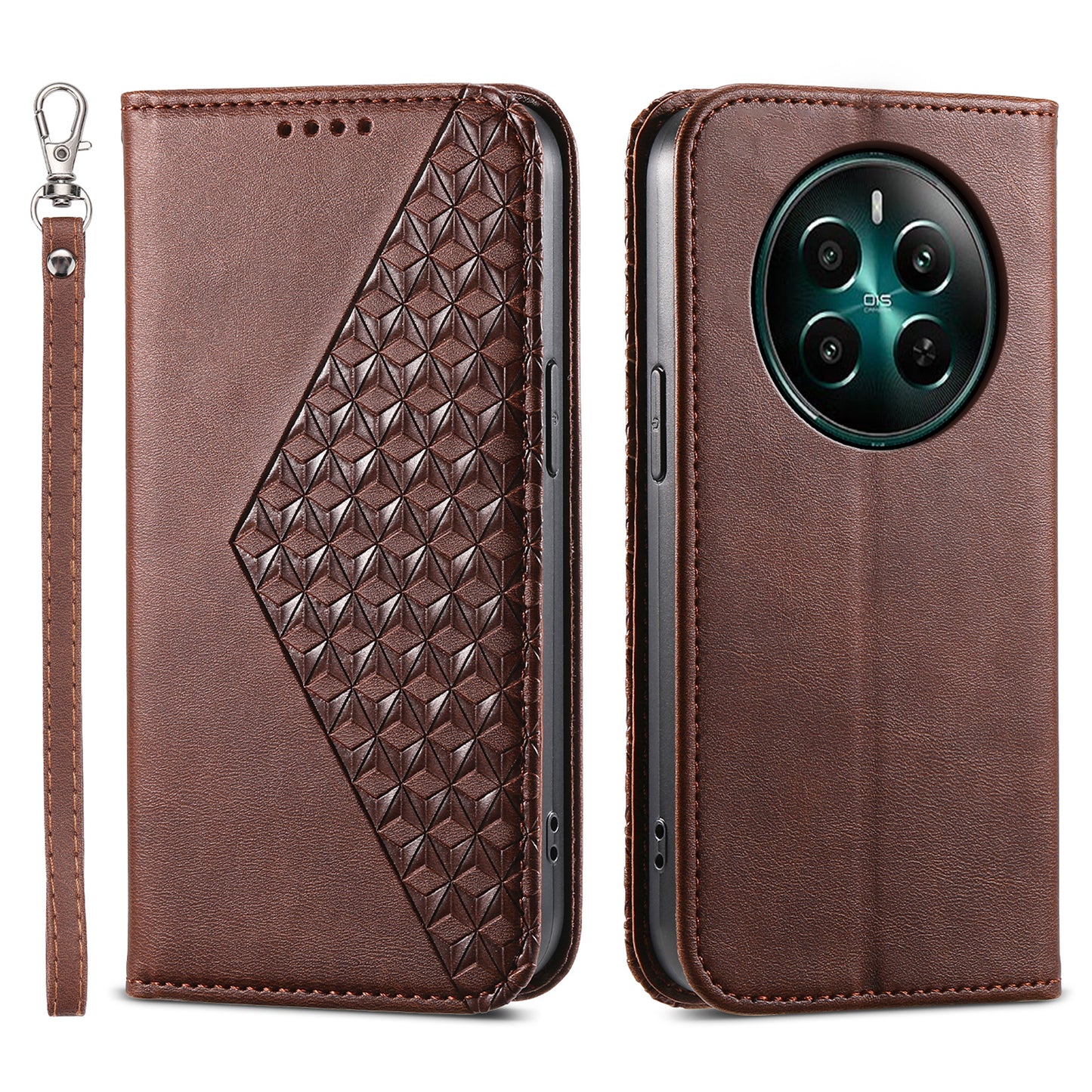 For Realme 12+ 5G / Narzo 70 Pro 5G Wallet Case PU Leather Phone Cover Mobile Accessories Wholesale - Brown