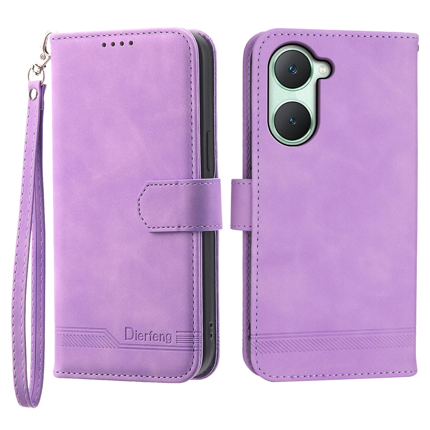 DIERFENG DF-03 Flip Cover for vivo Y03 Shell Lines Imprinted Wallet Stand Mobile Phone Case - Purple
