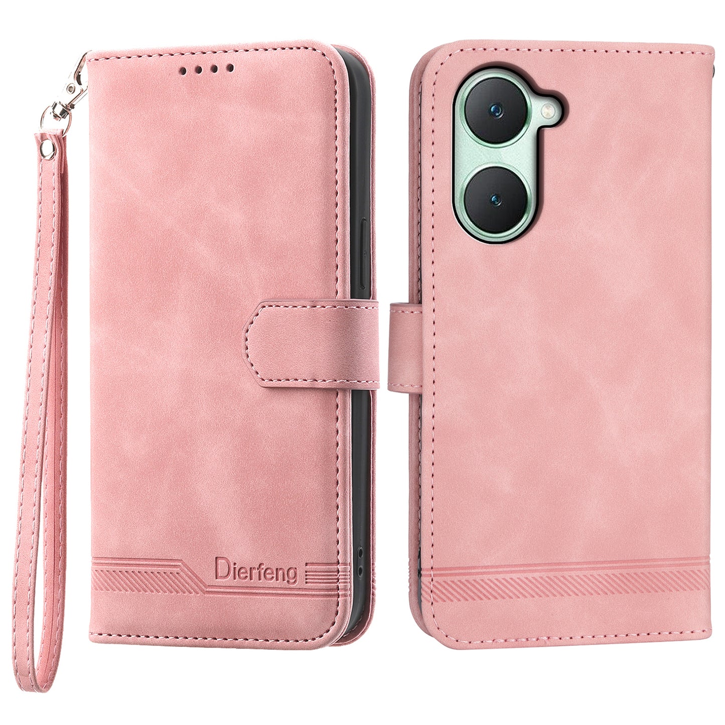 DIERFENG DF-03 Flip Cover for vivo Y03 Shell Lines Imprinted Wallet Stand Mobile Phone Case - Pink
